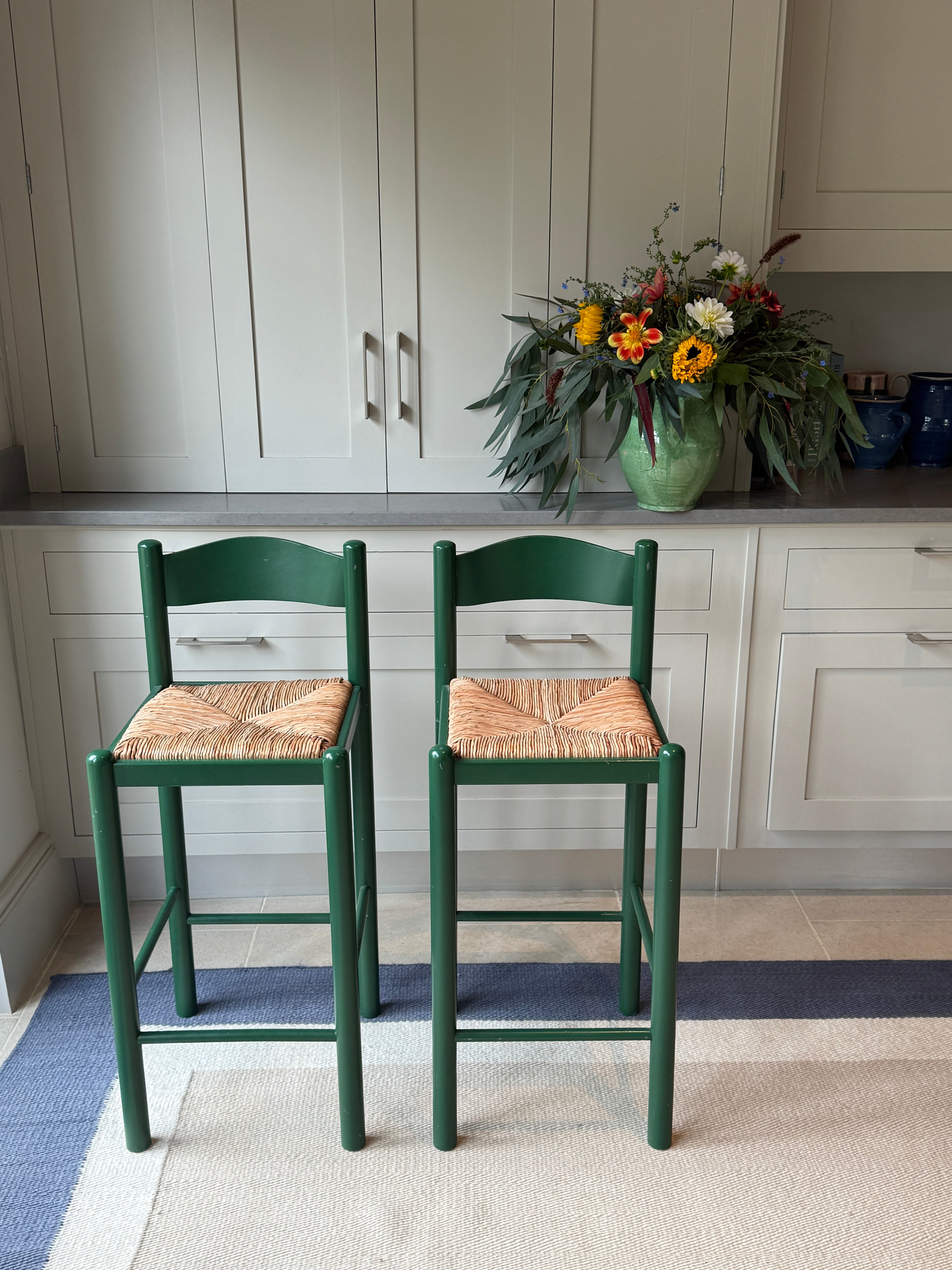 Pair of Green Painted Barstools