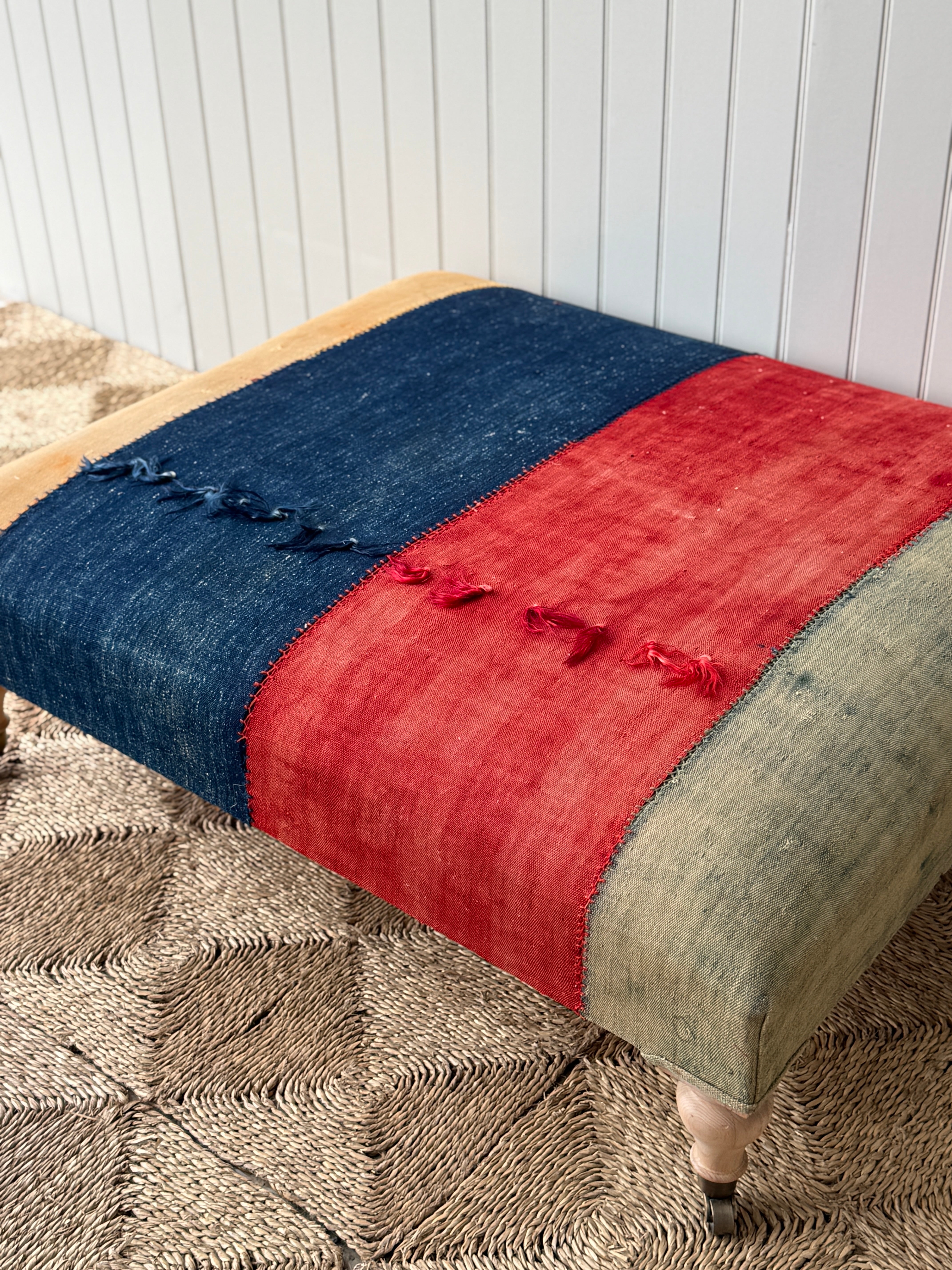 Large Ottoman in Antique Anatolian Perde Textile