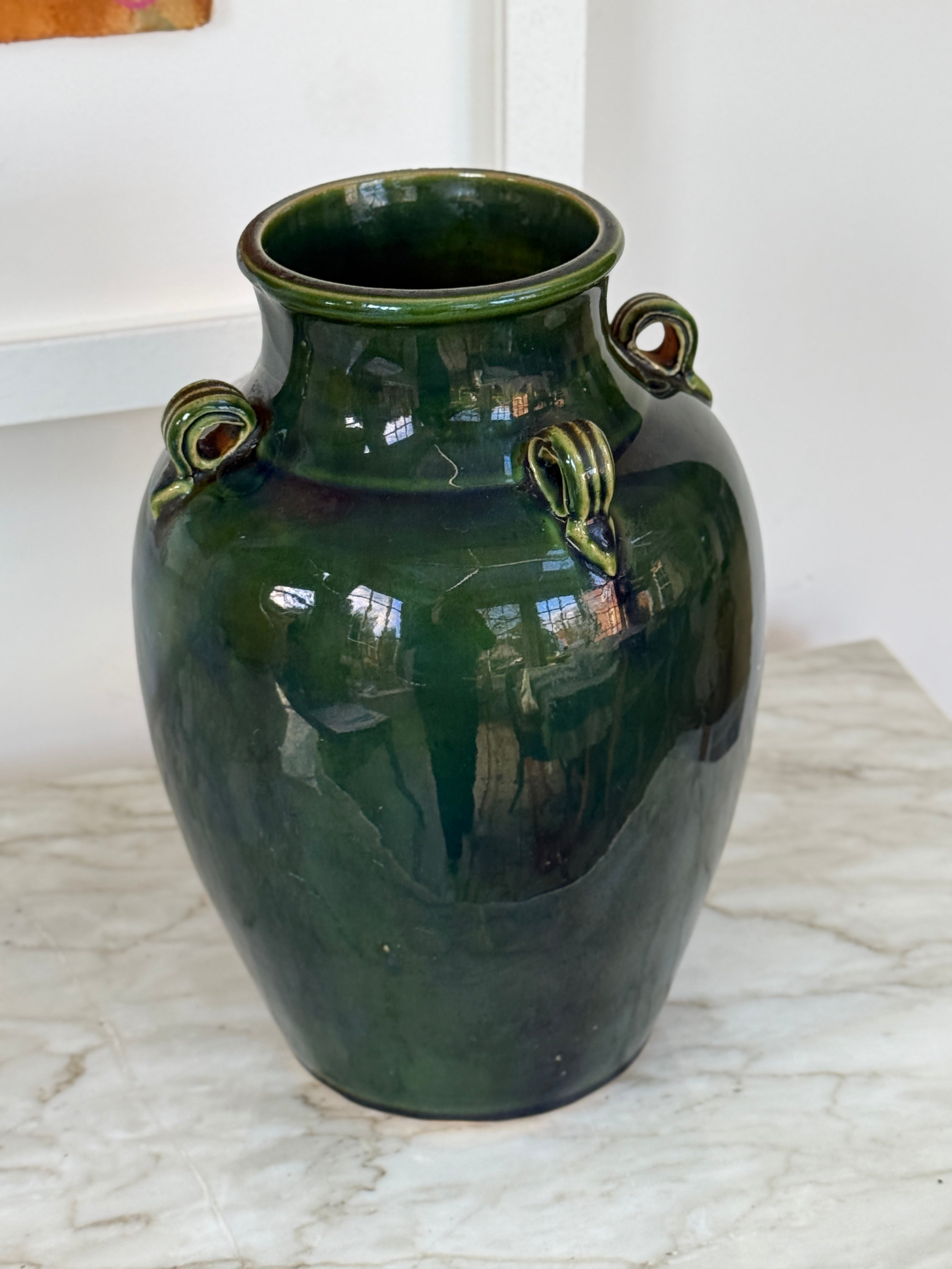 Dark Green French Faience Vase