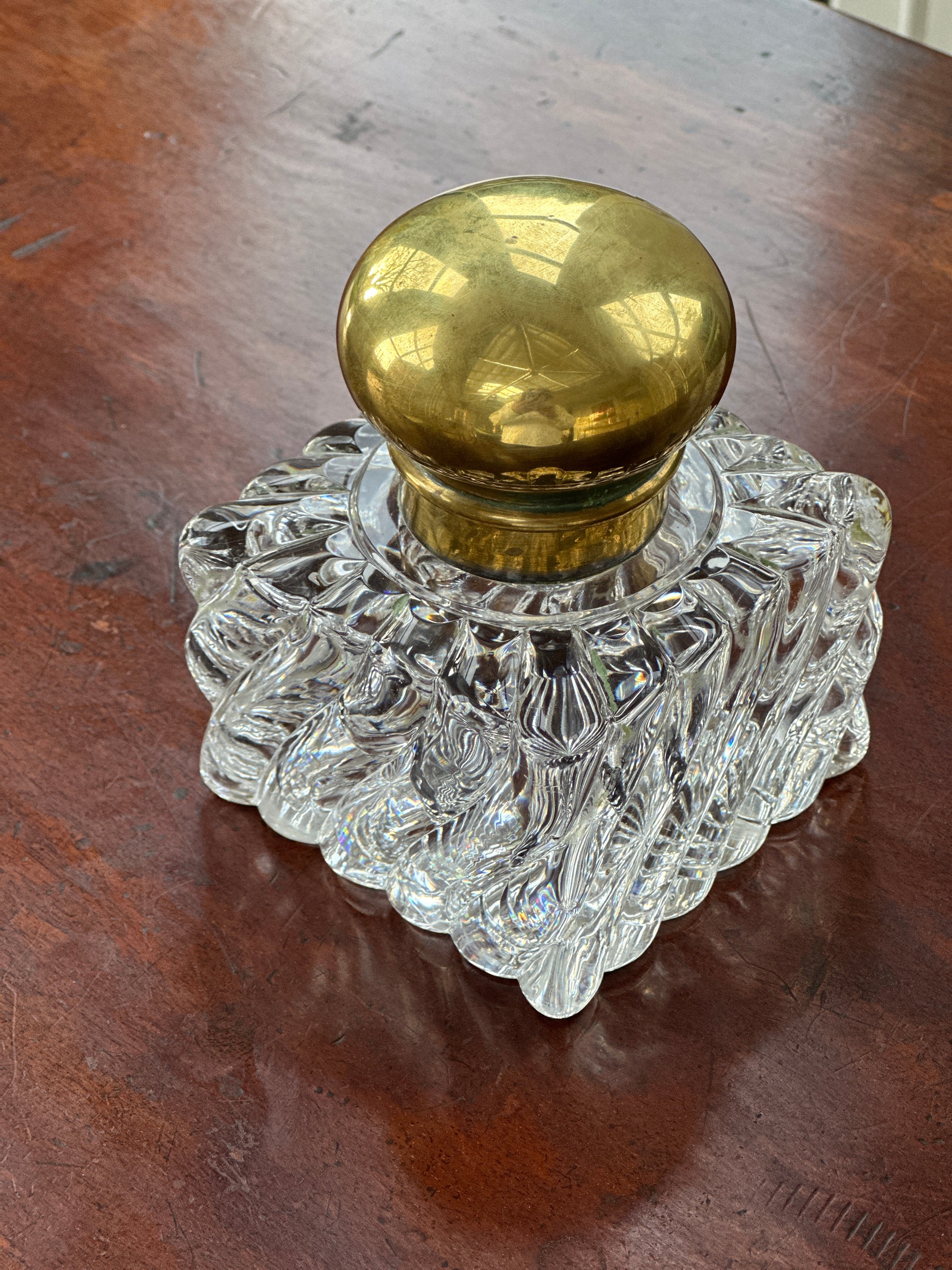 Baccarat Crystal and Brass Topped Inkwell, 1890