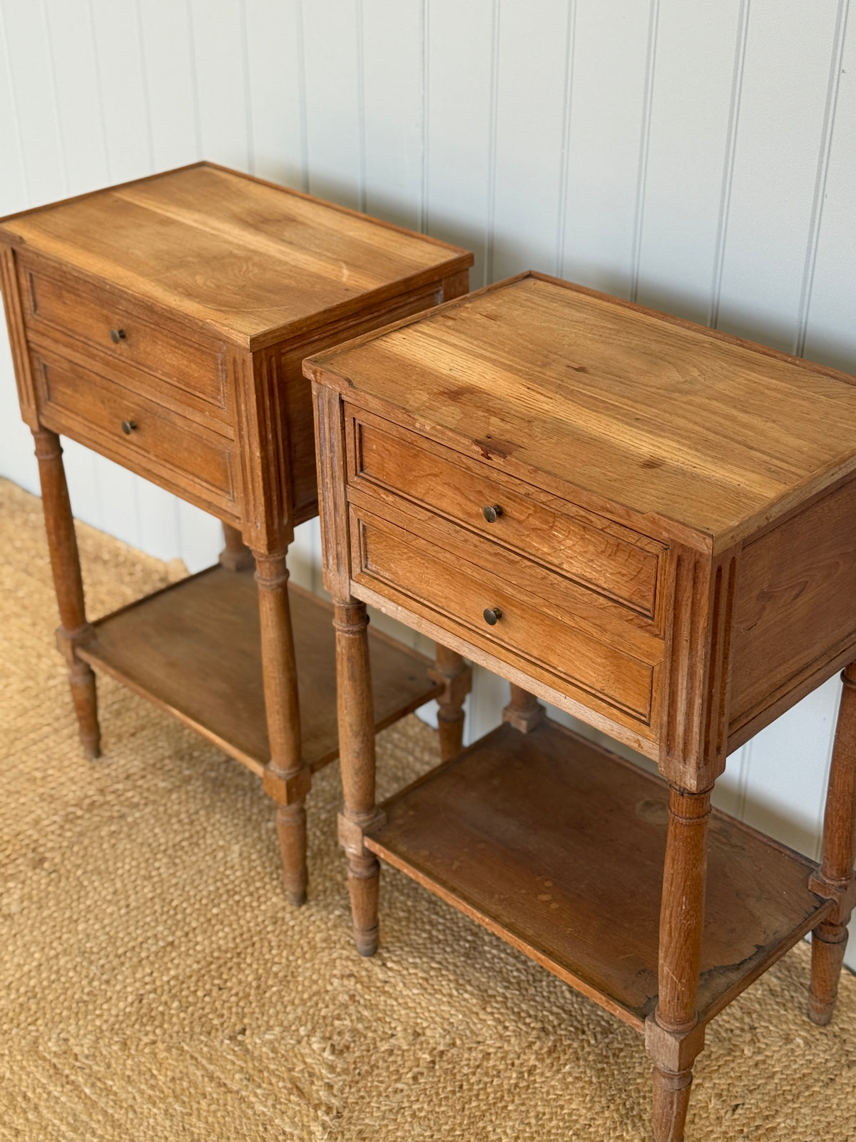 Pair French of Bleached Oak Bedside Tables