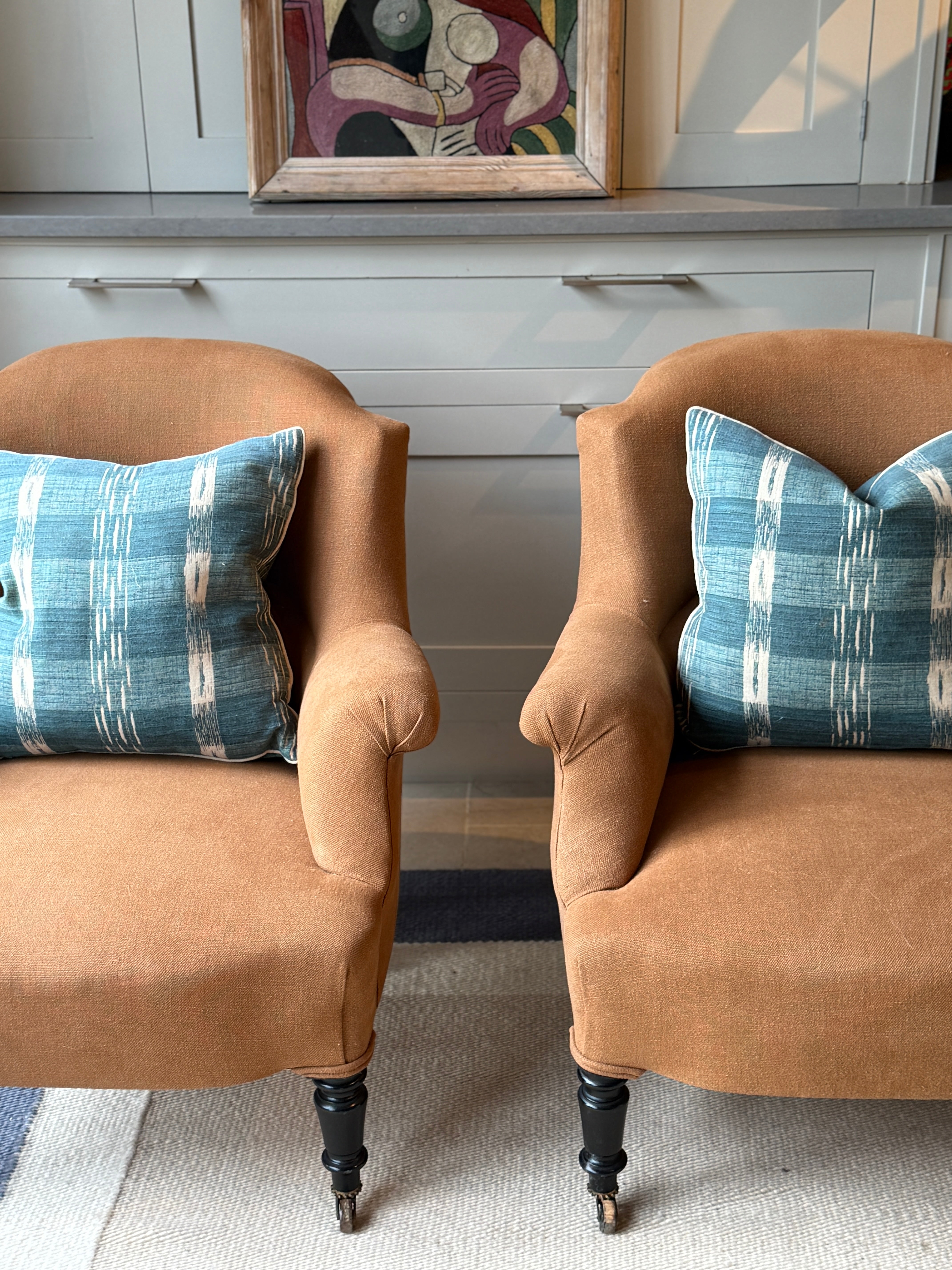 19th Century French Armchair in Rust Coloured Linen