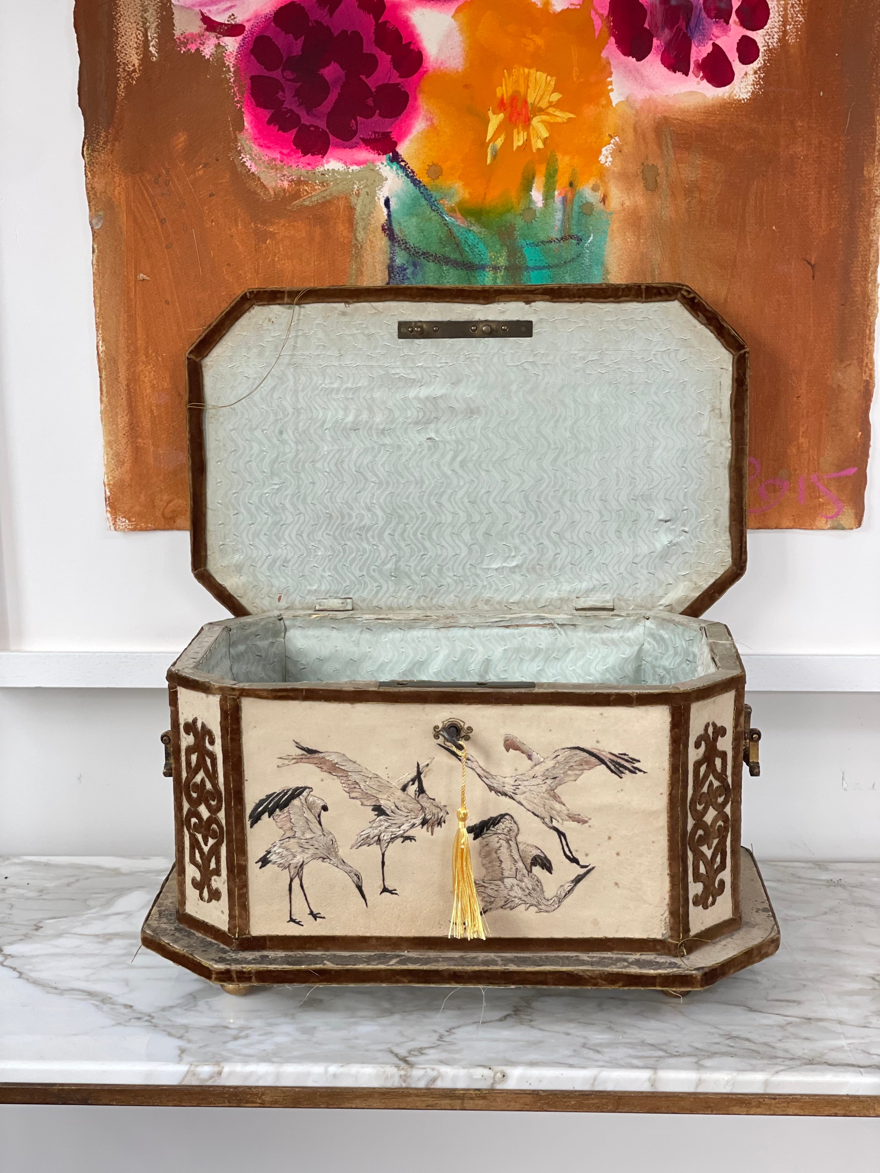 French 19th Century Velvet Embroidered Box