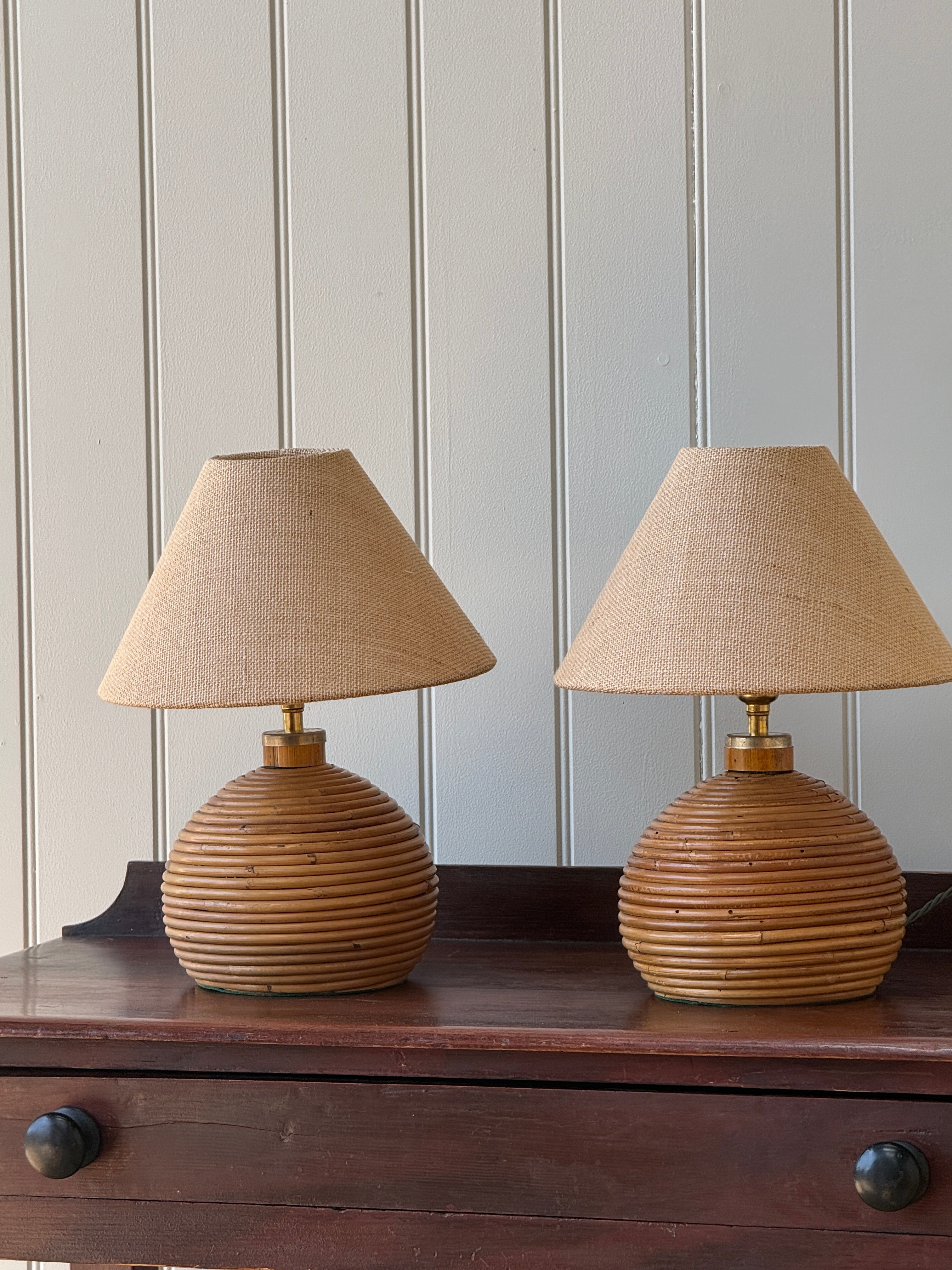 Pair of Small Bamboo Table Lamps