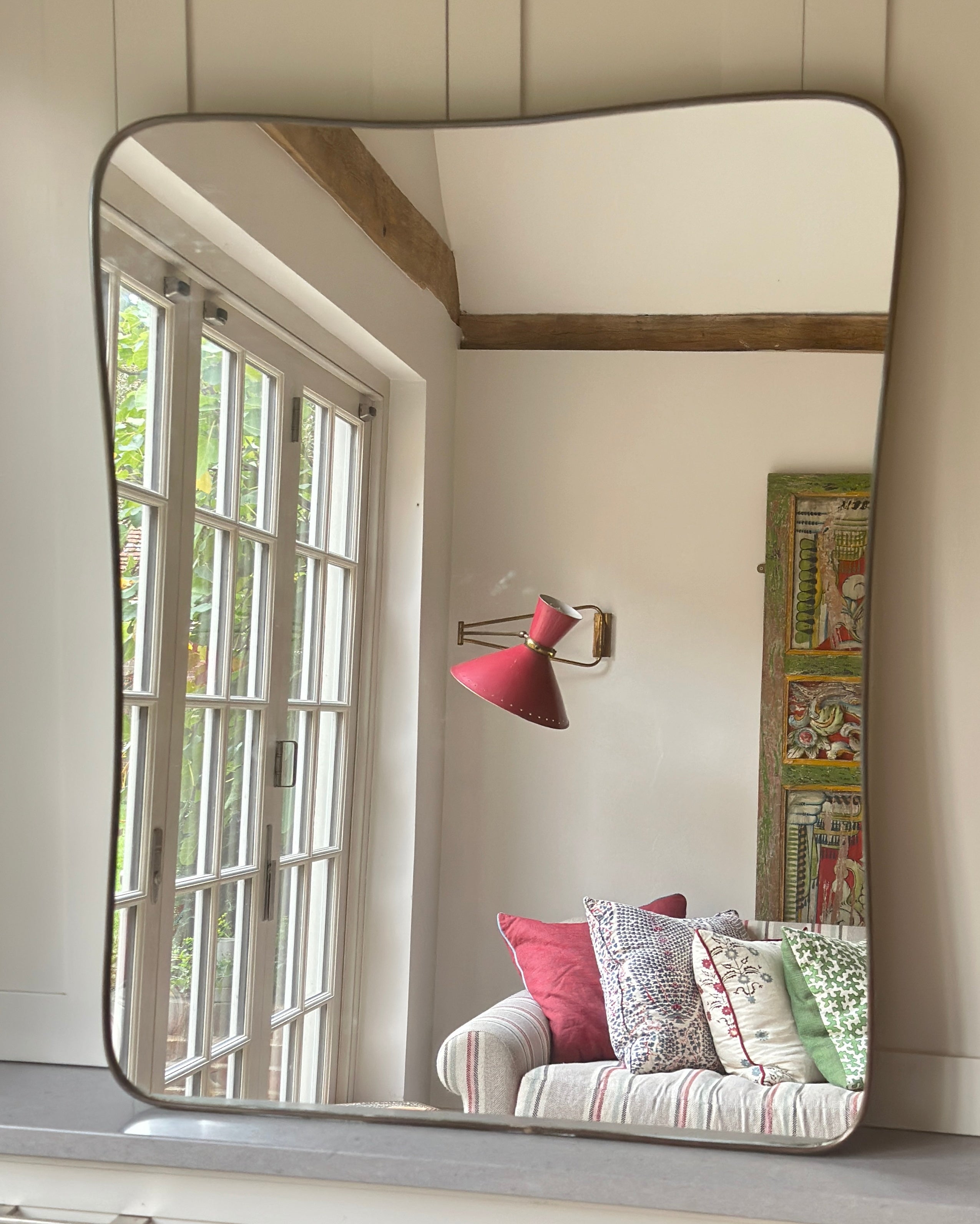 Large Italian Brass Shield Mirror (96.5cm by 78cm)