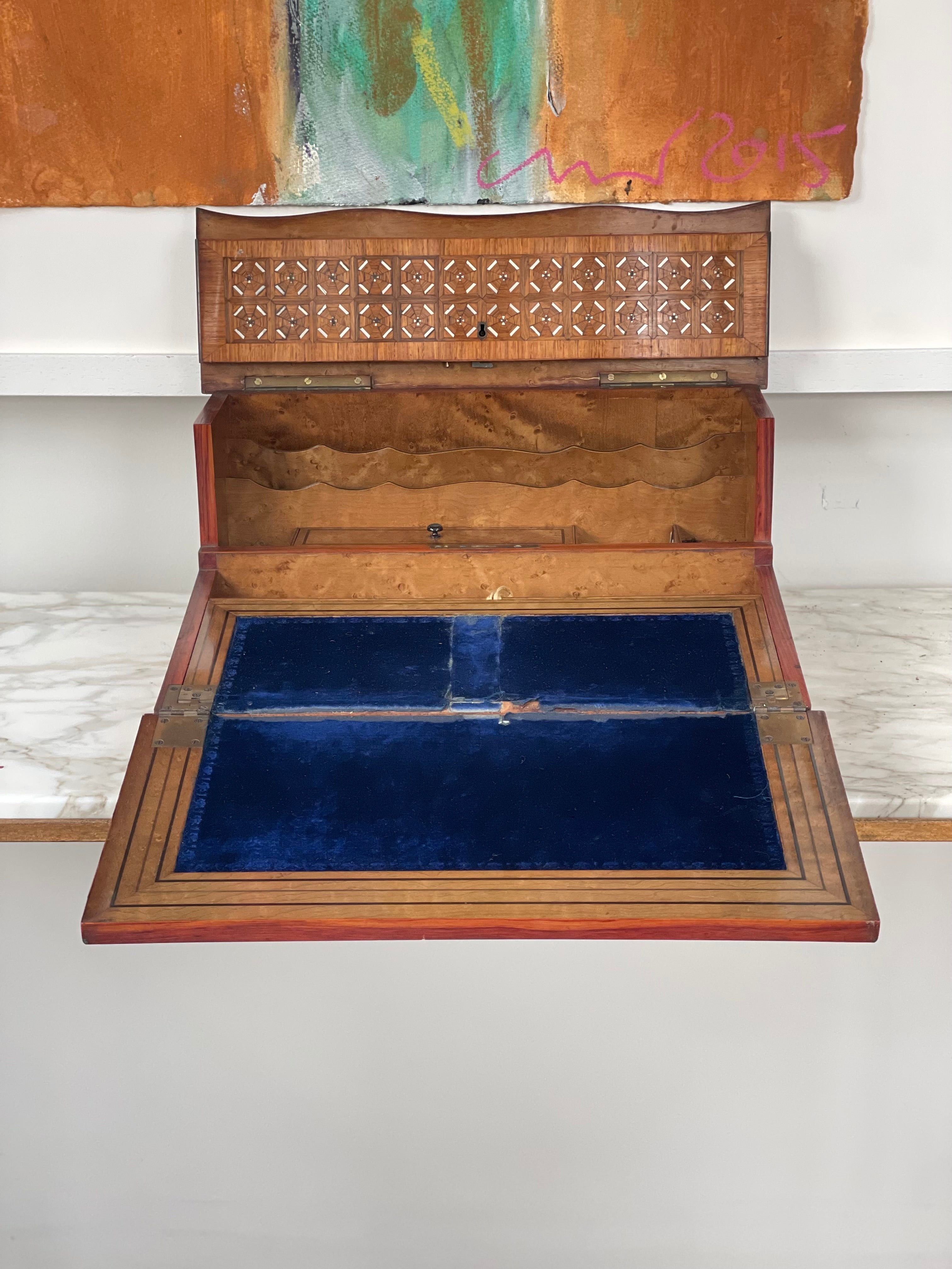 Maison Zimberg Paris 19th Century Writing Slope with Marquetry throughout