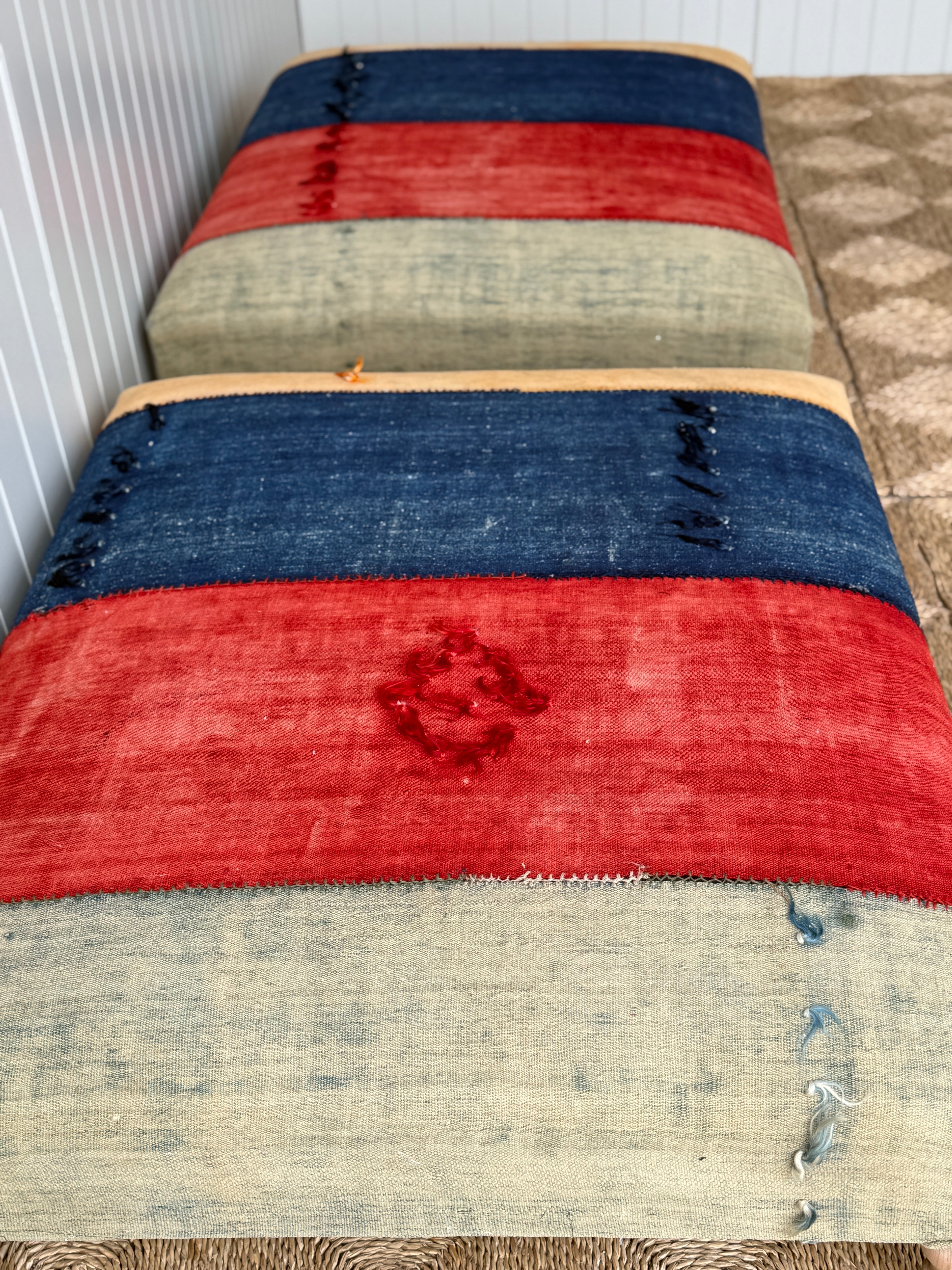 Large Ottoman in Antique Anatolian Perde Textile