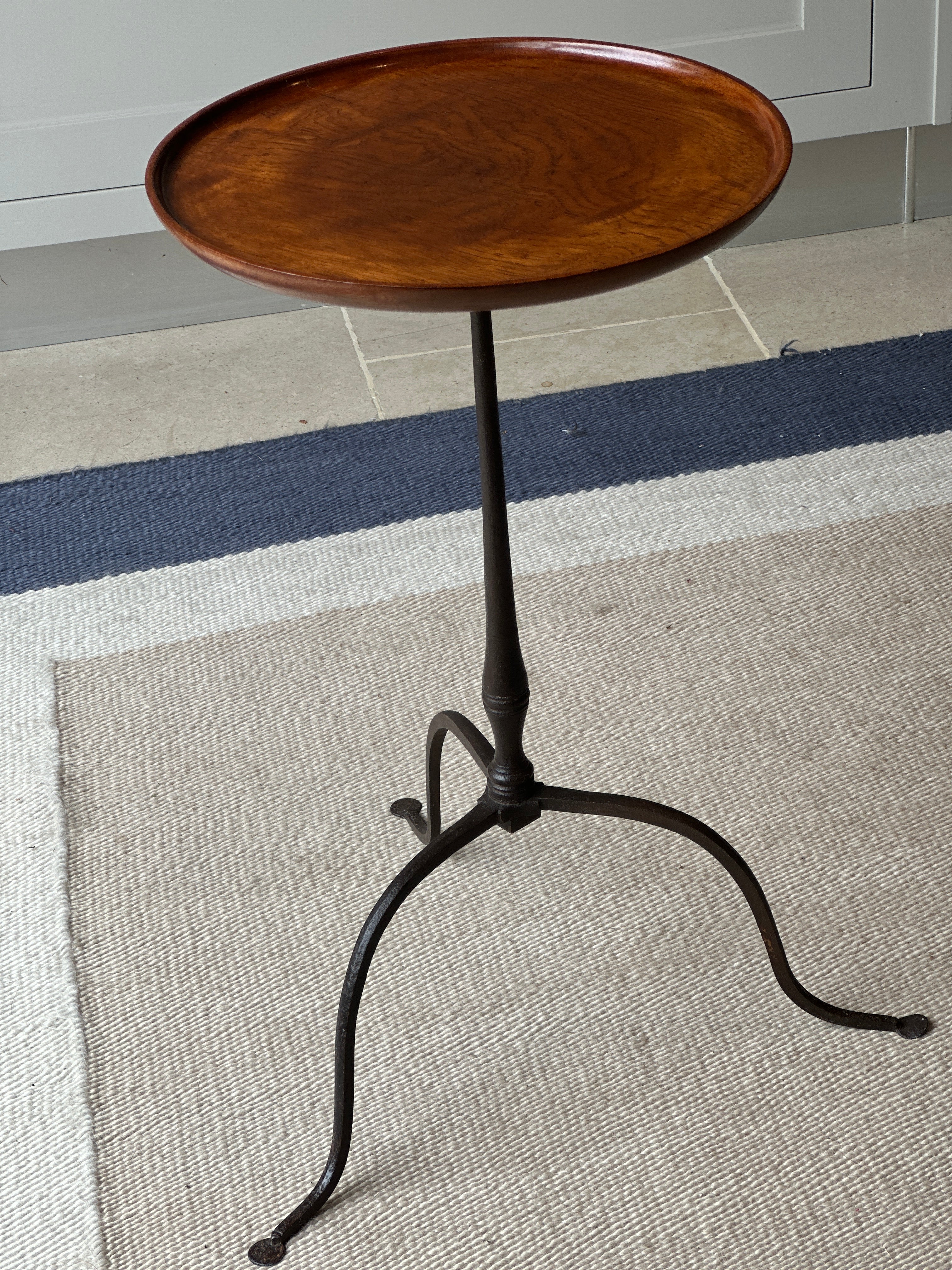 C18th English Wrought Iron Wine Table with Superb fruitwood top