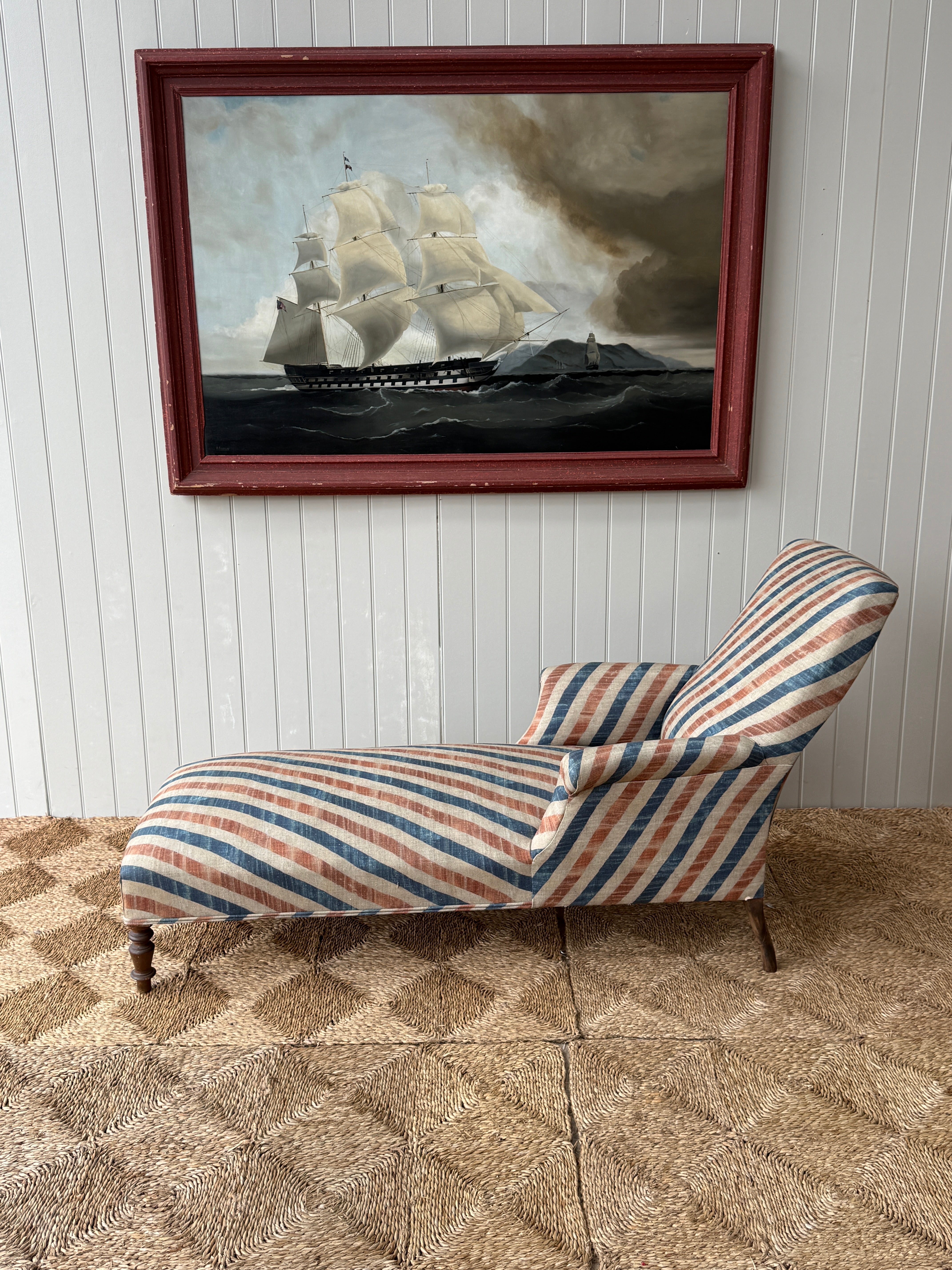 Large French Double Arm Chaise in Robert Kime Tazuna