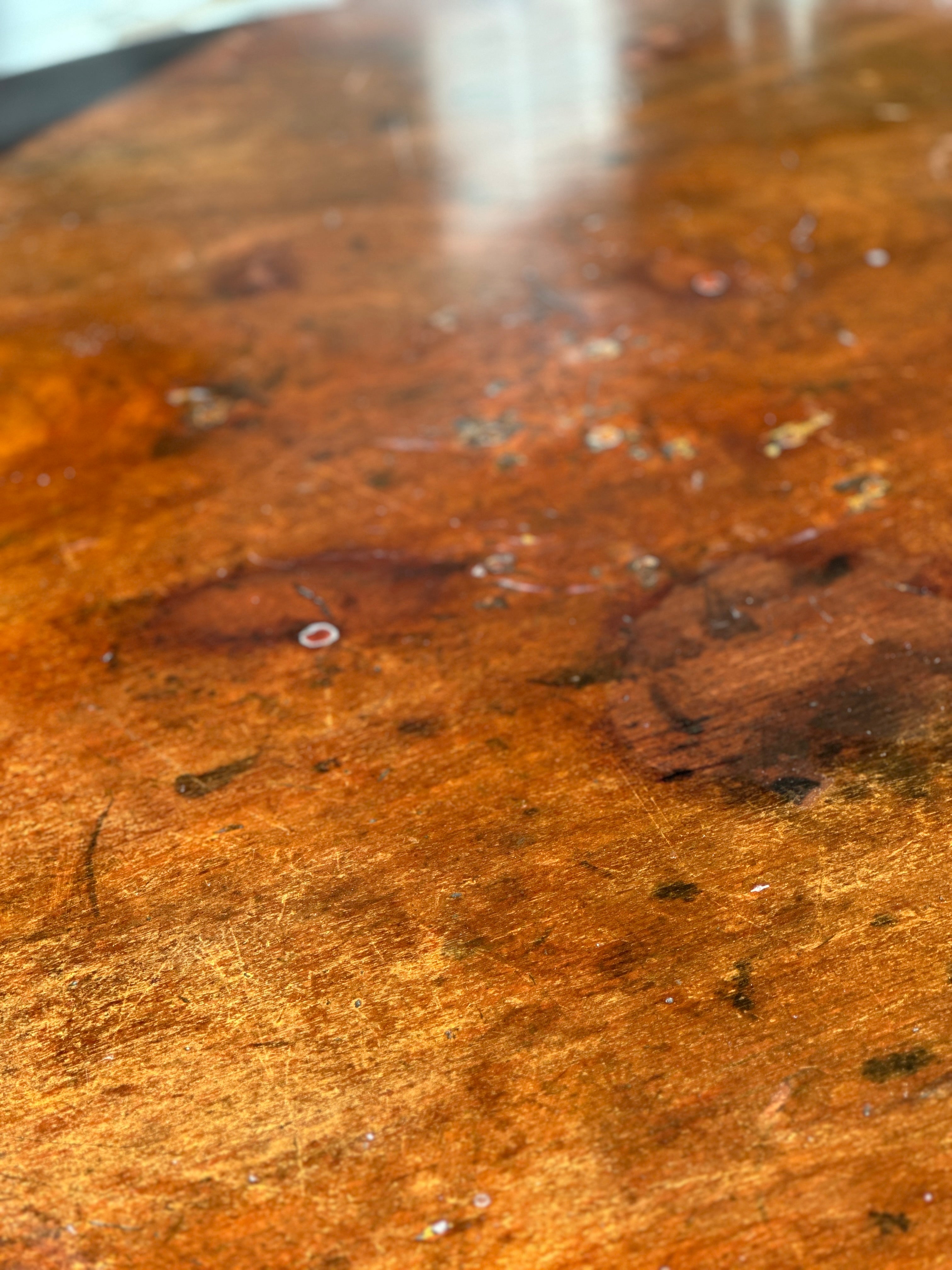 Large Painted Pine Cricket Table with A Stunning Mahogany Top