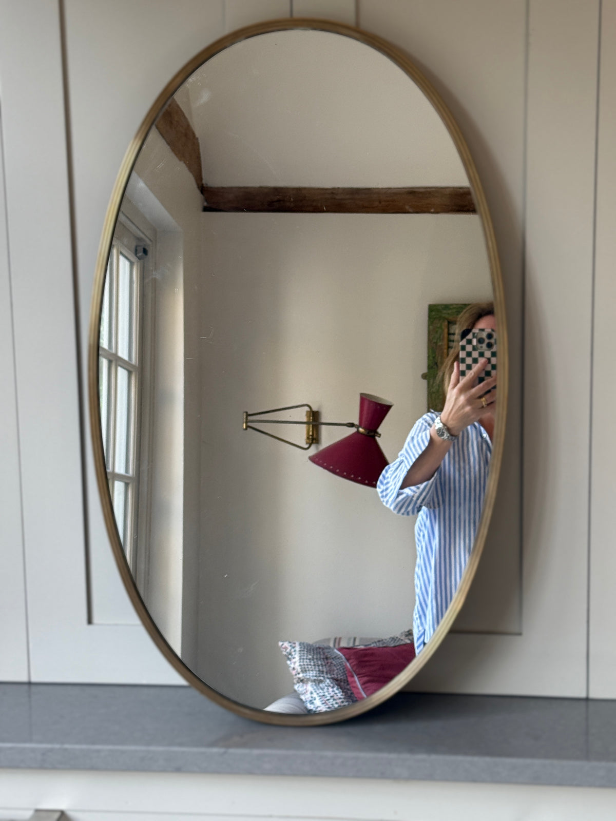 1950s Italian Reeded Brass Oval Mirror 80 x 50cm
