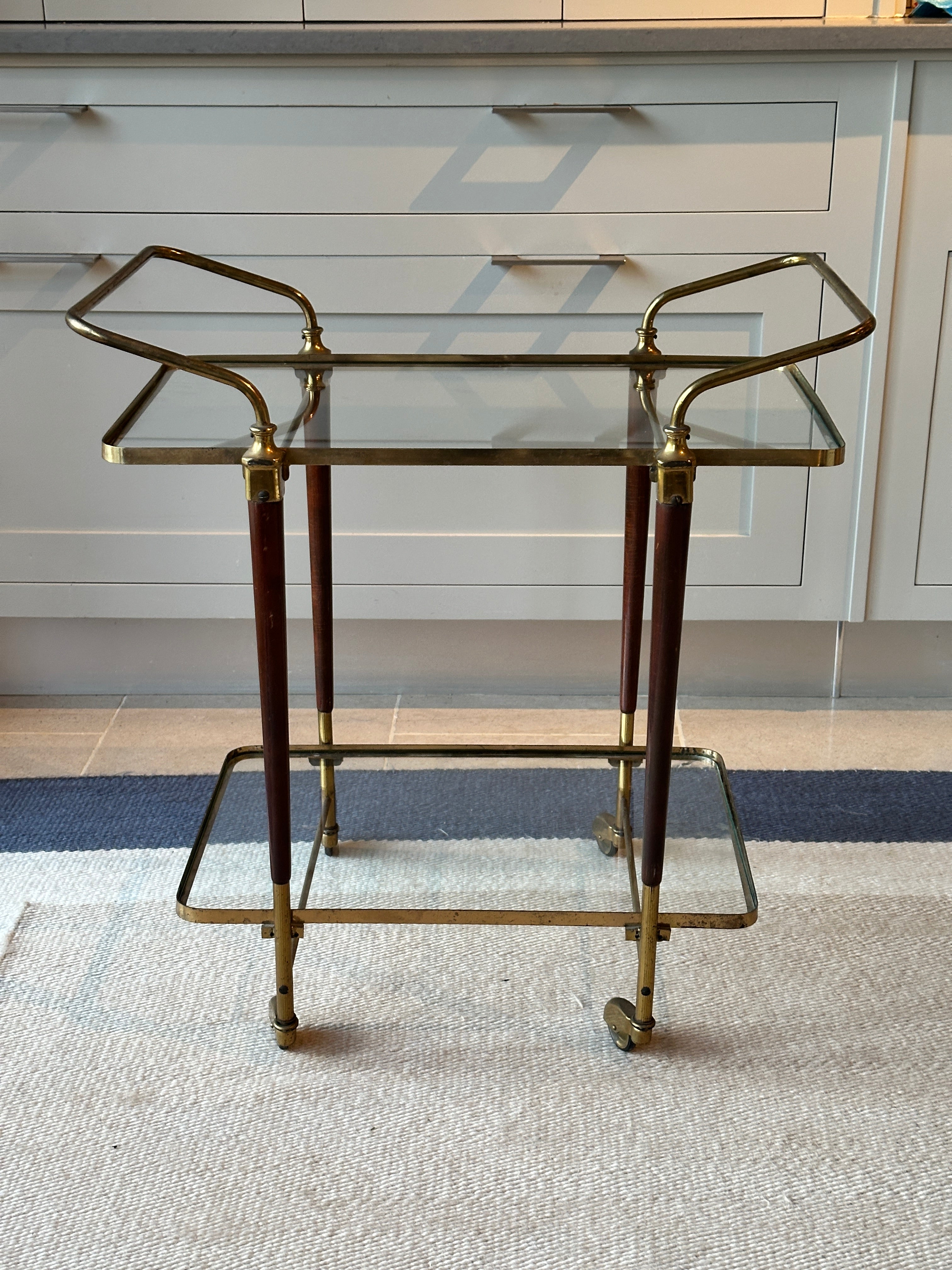 Italian Brass and Glass Bar Trolley in style of Cesare Lac