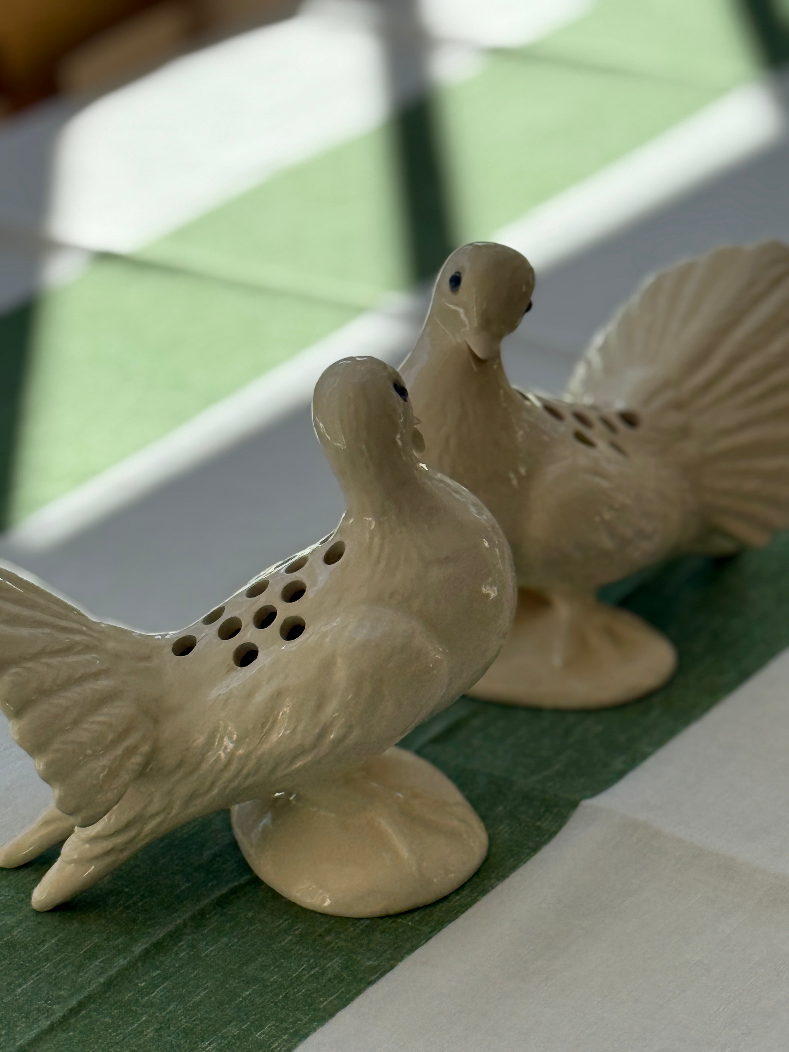 Pair of Ceramic Floral Doves