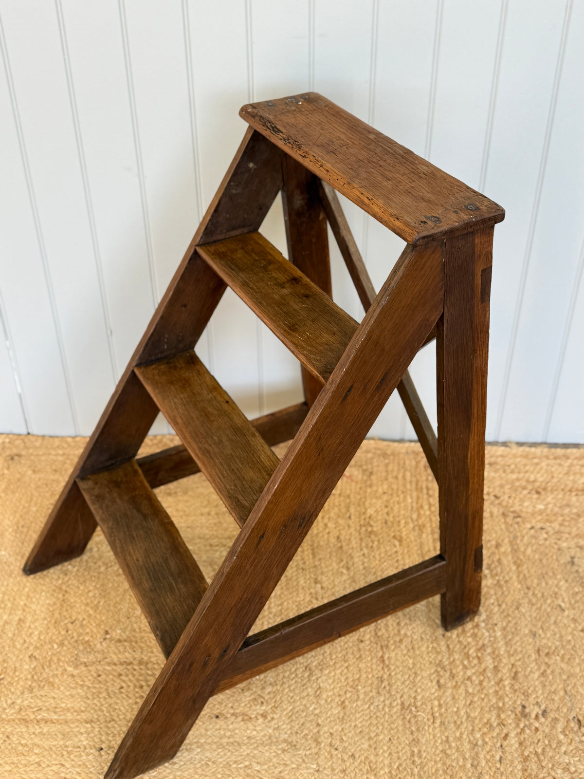 Antique Oak Library Step Ladder