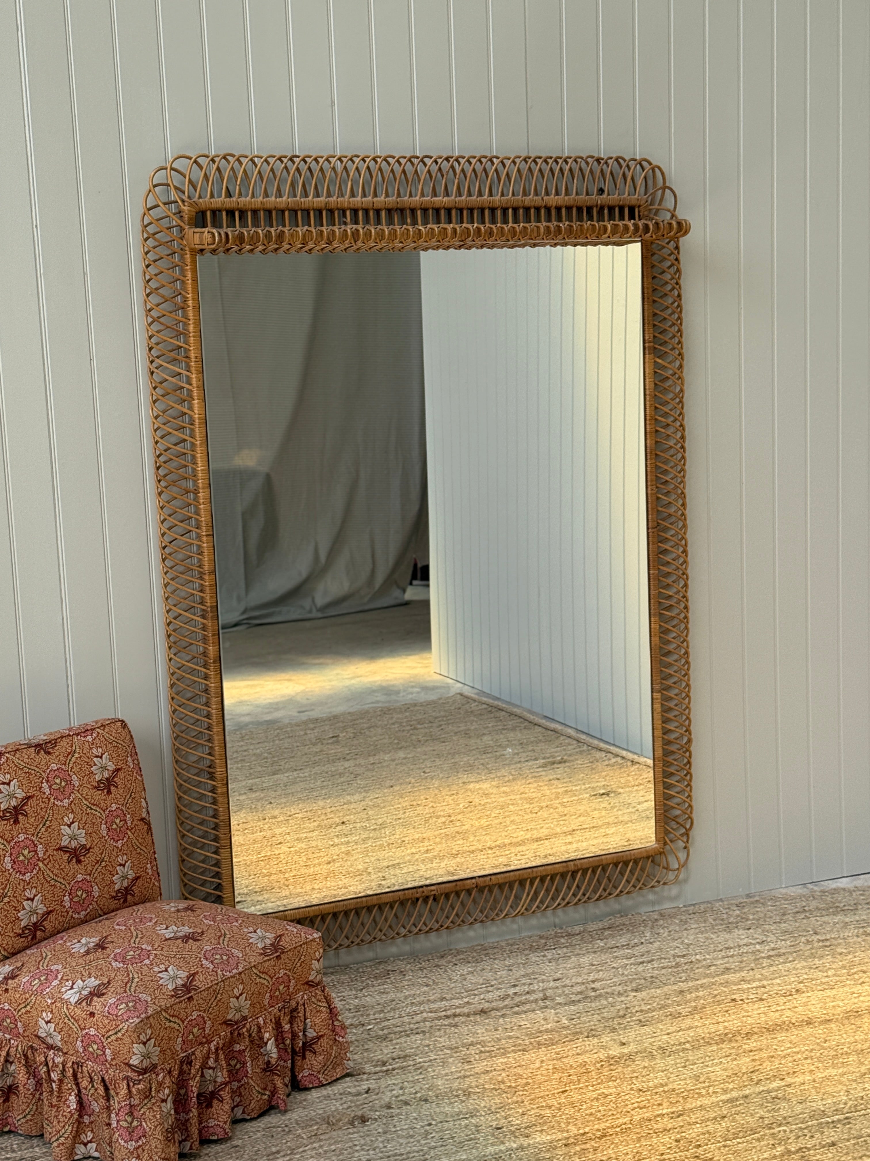 Huge Vintage Italian Cane Mirror