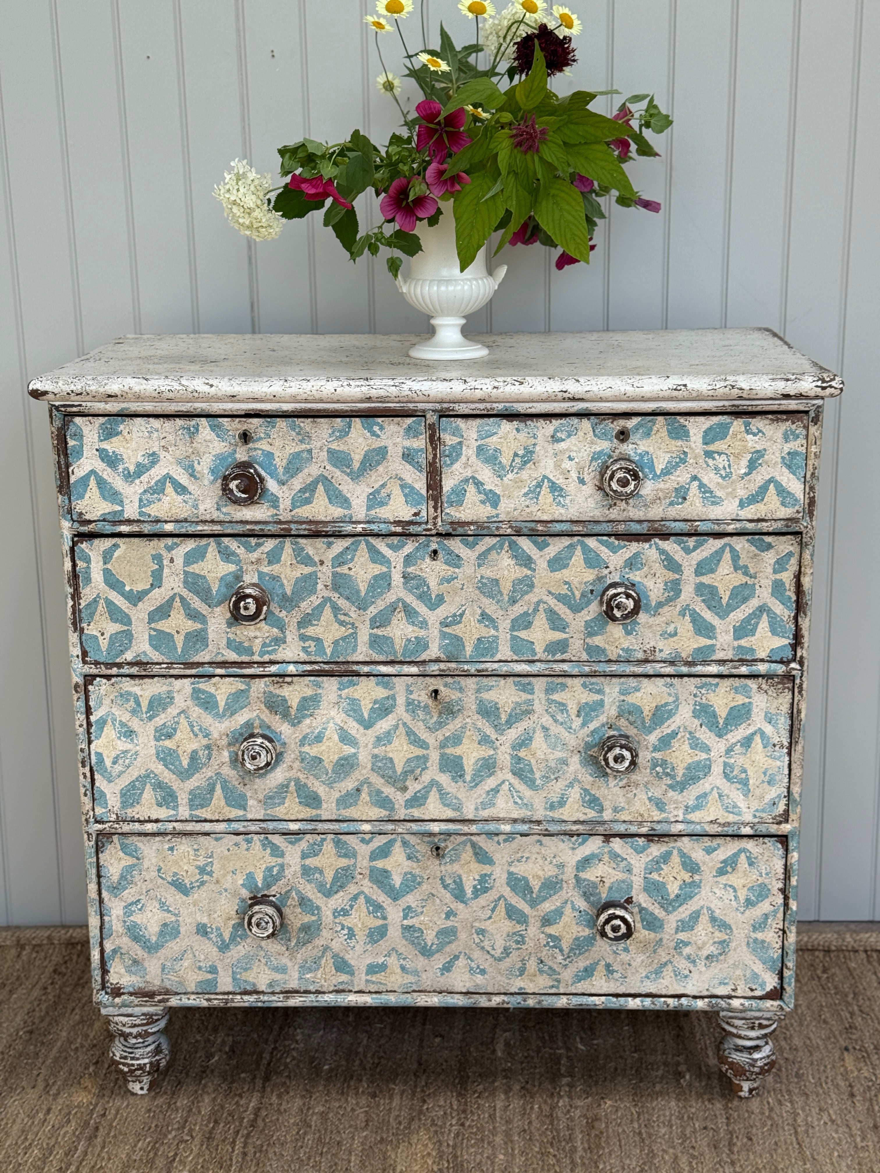 Antique Mahogany Chest with Modern Geometic Stencilling