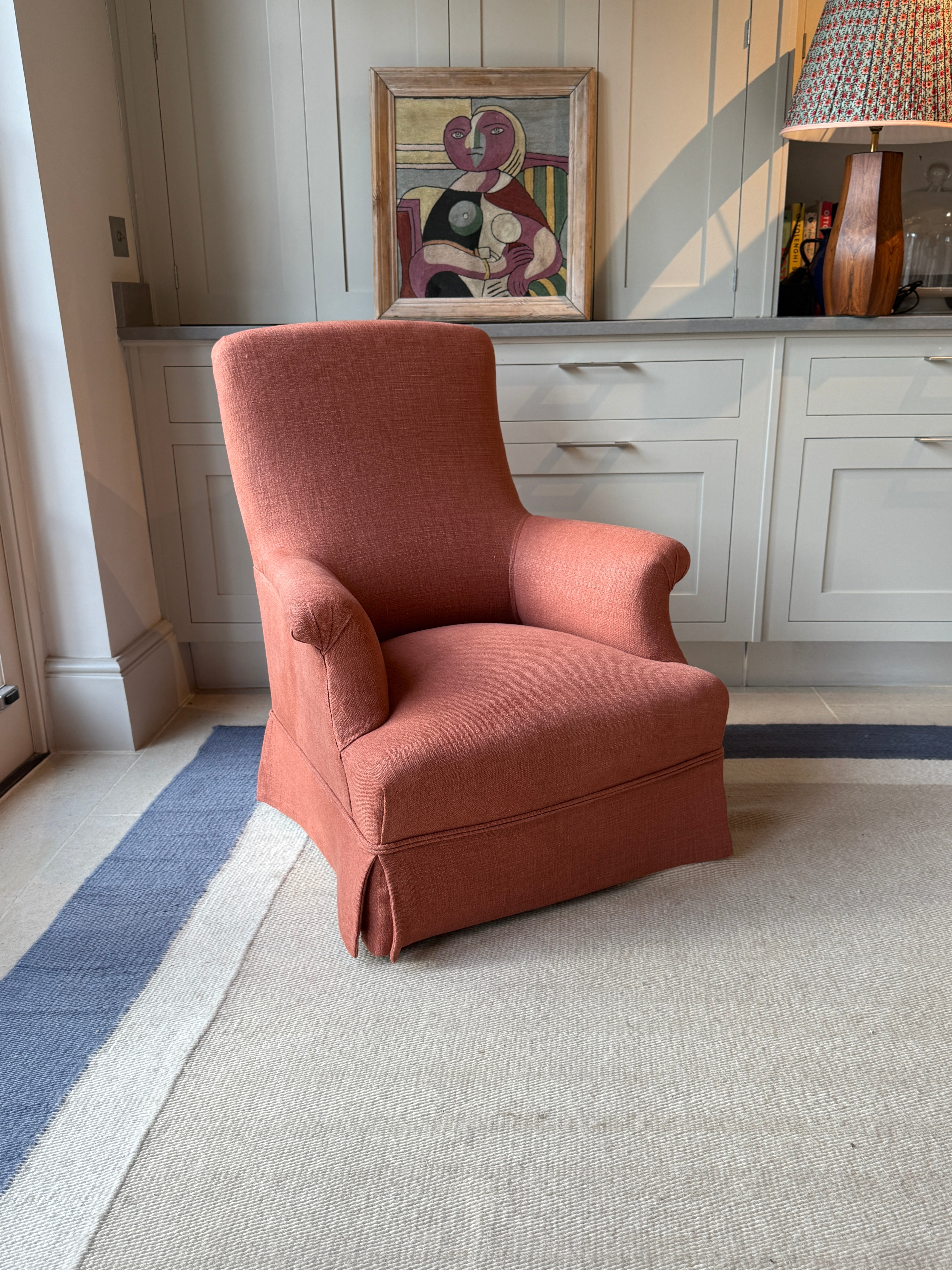 Antique French Armchair in Rusty Linen