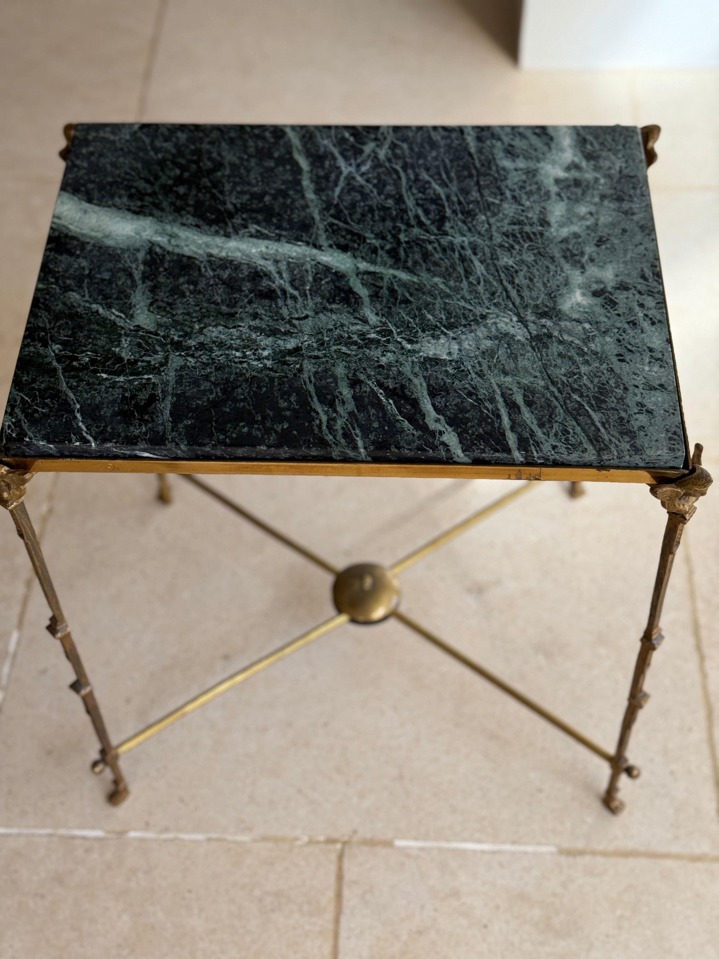 Green Marble and Brass End Table