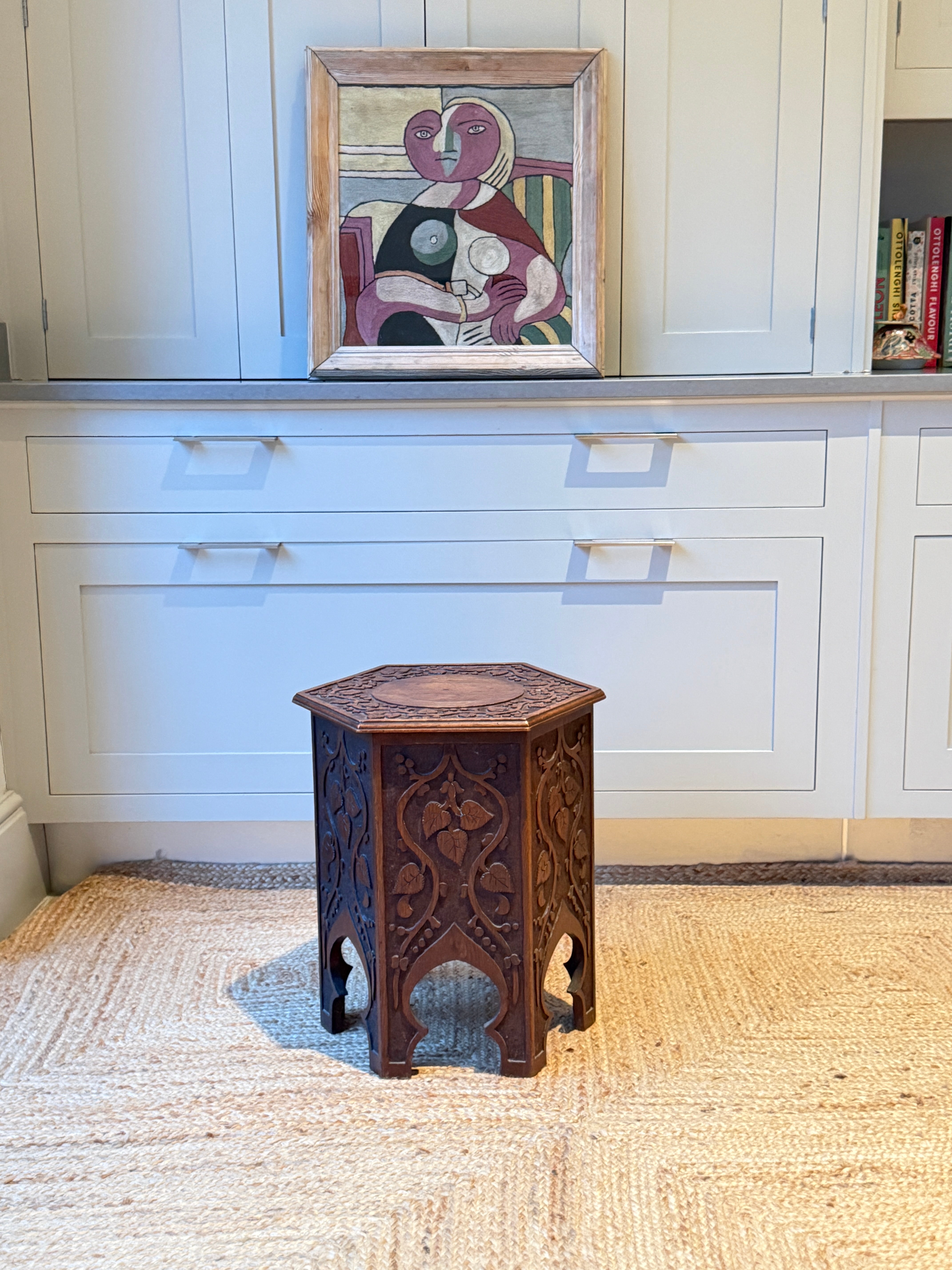 Carved Walnut Mirhab table with internal storage