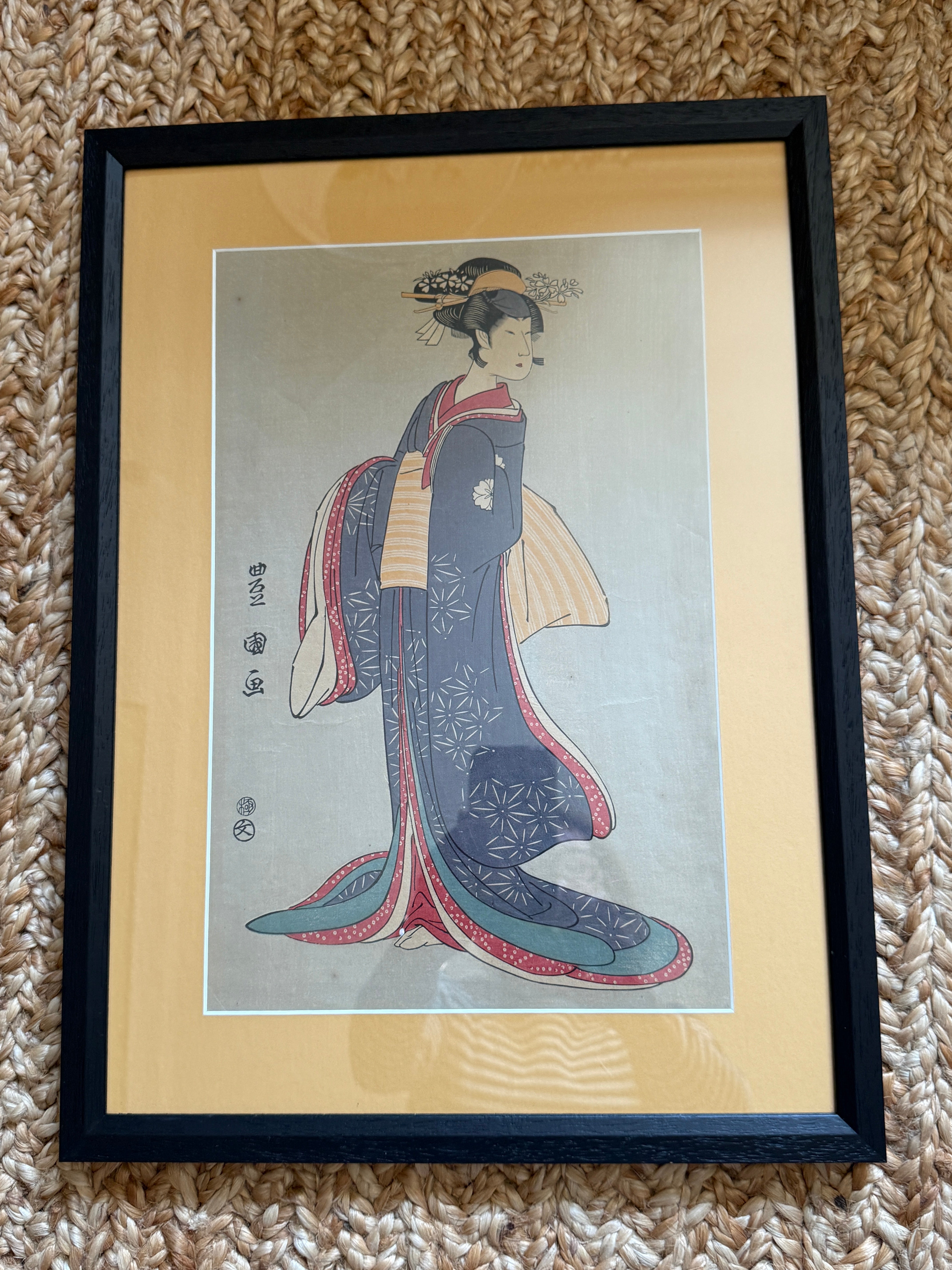 Framed Japanese Woodblock Print of a Bijin, Utagawa School