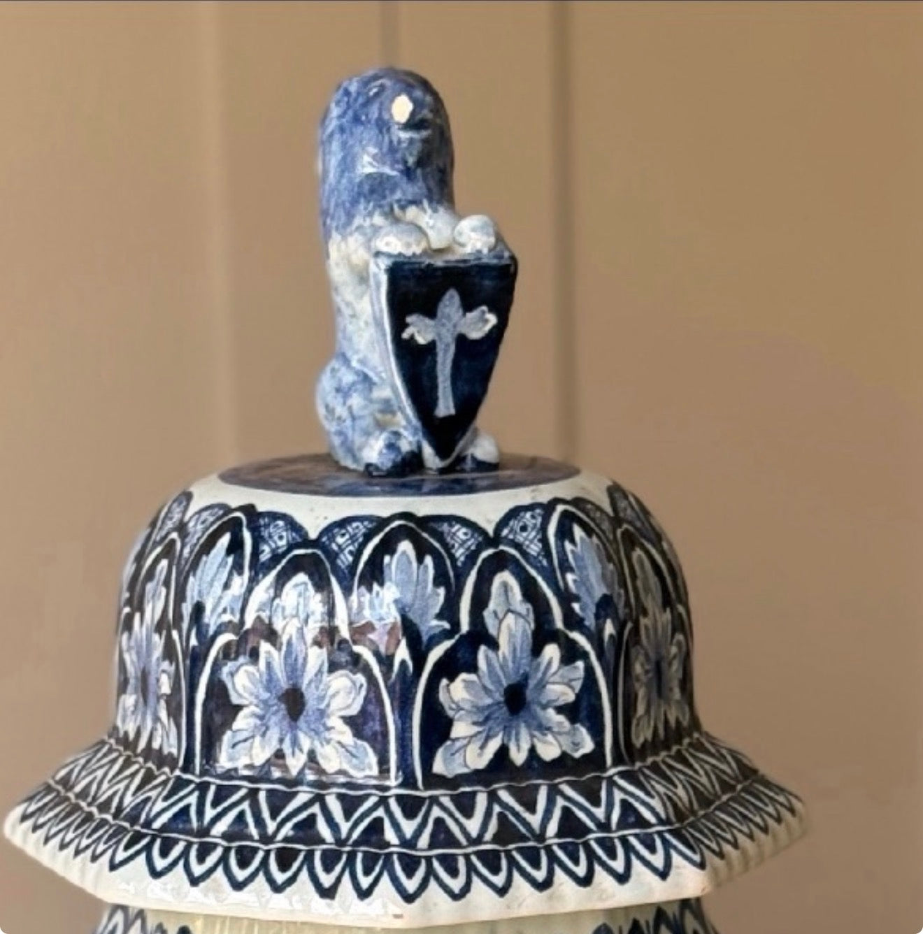 Large 20th Century Dutch Delft Covered Baluster Jar