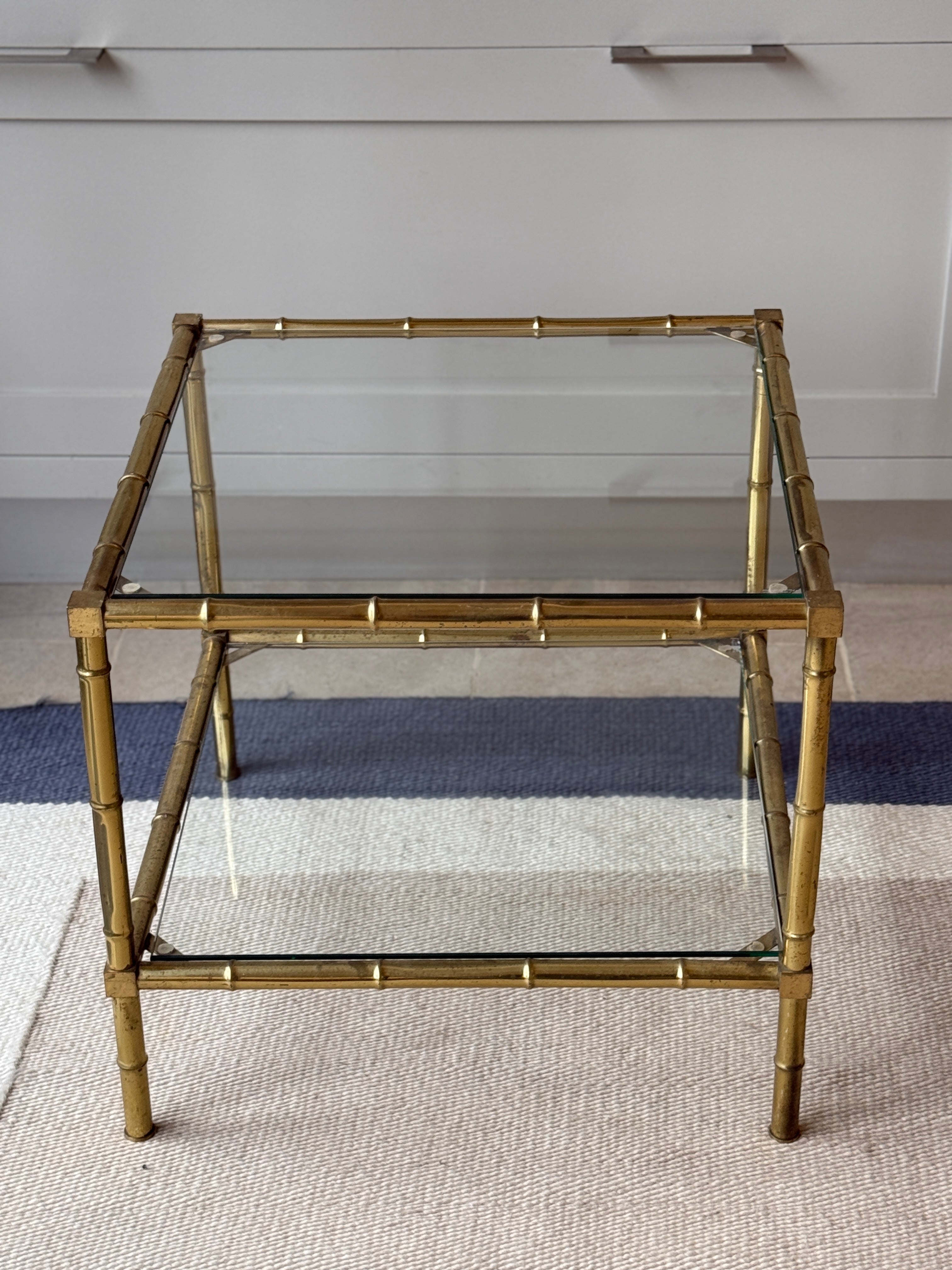 Brass and Glass Faux Bamboo Etagere