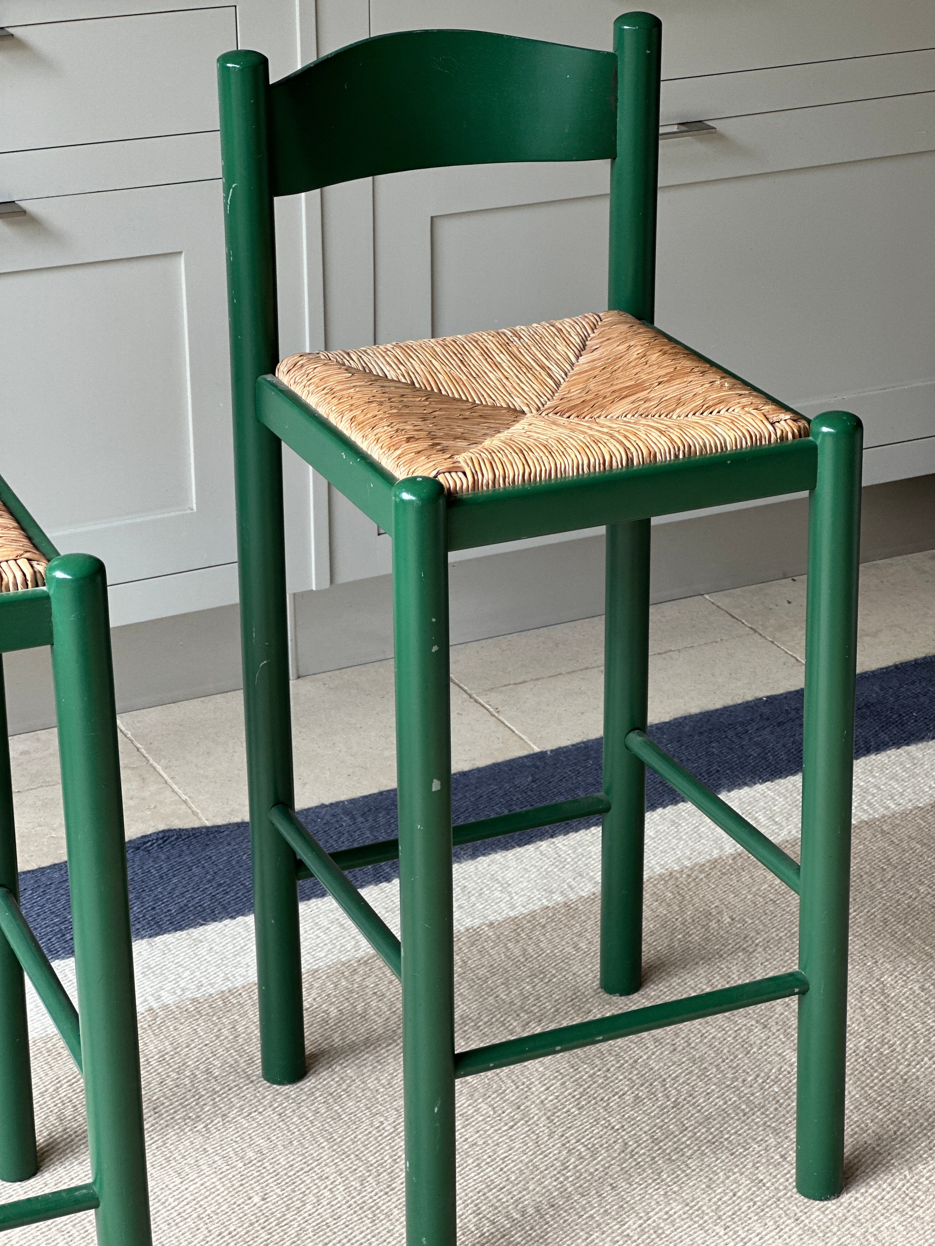 Pair of Vintage Rush Seat Bar Stools
