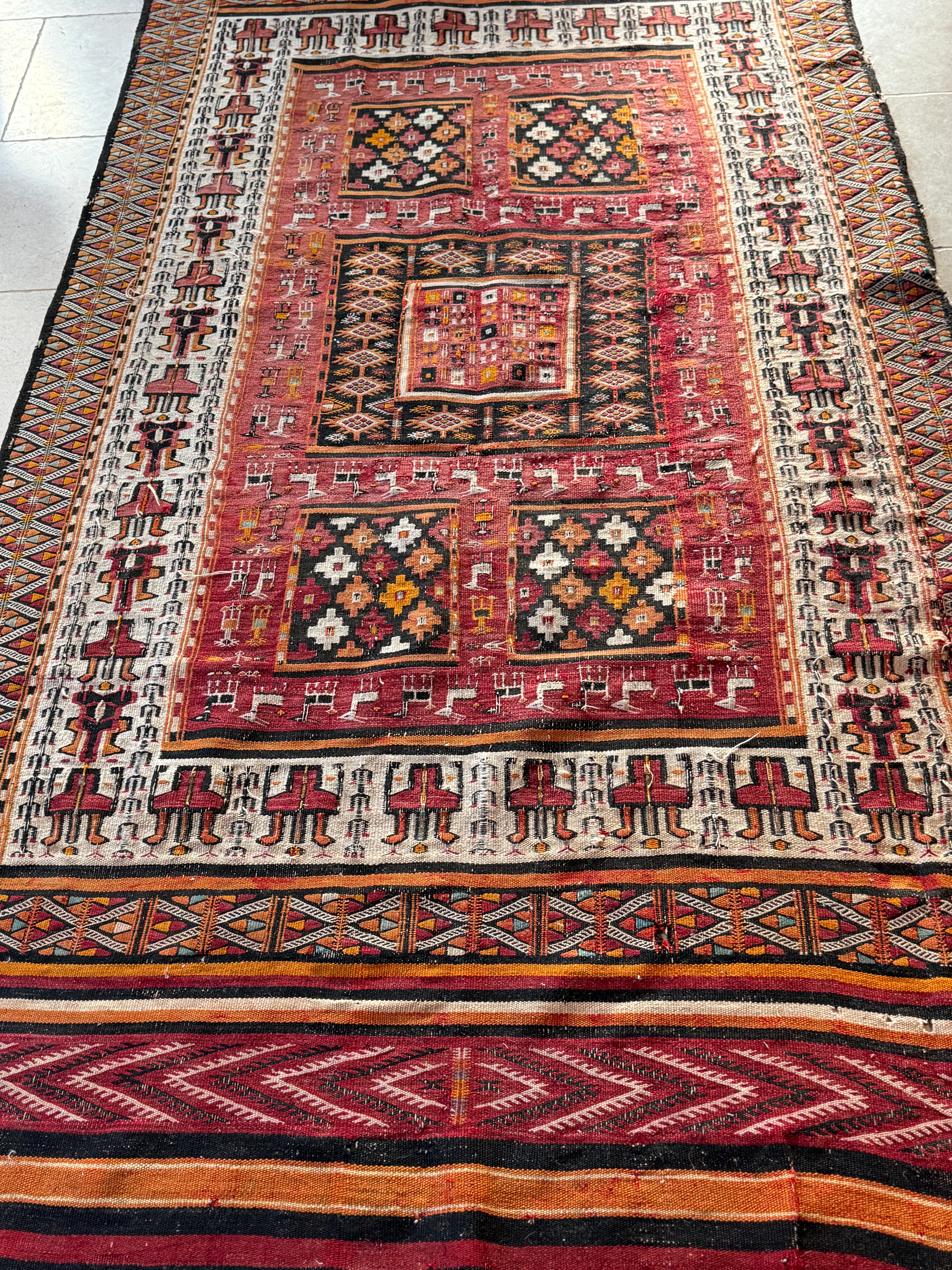 Vintage Polychrome Turkish Flatweave rug