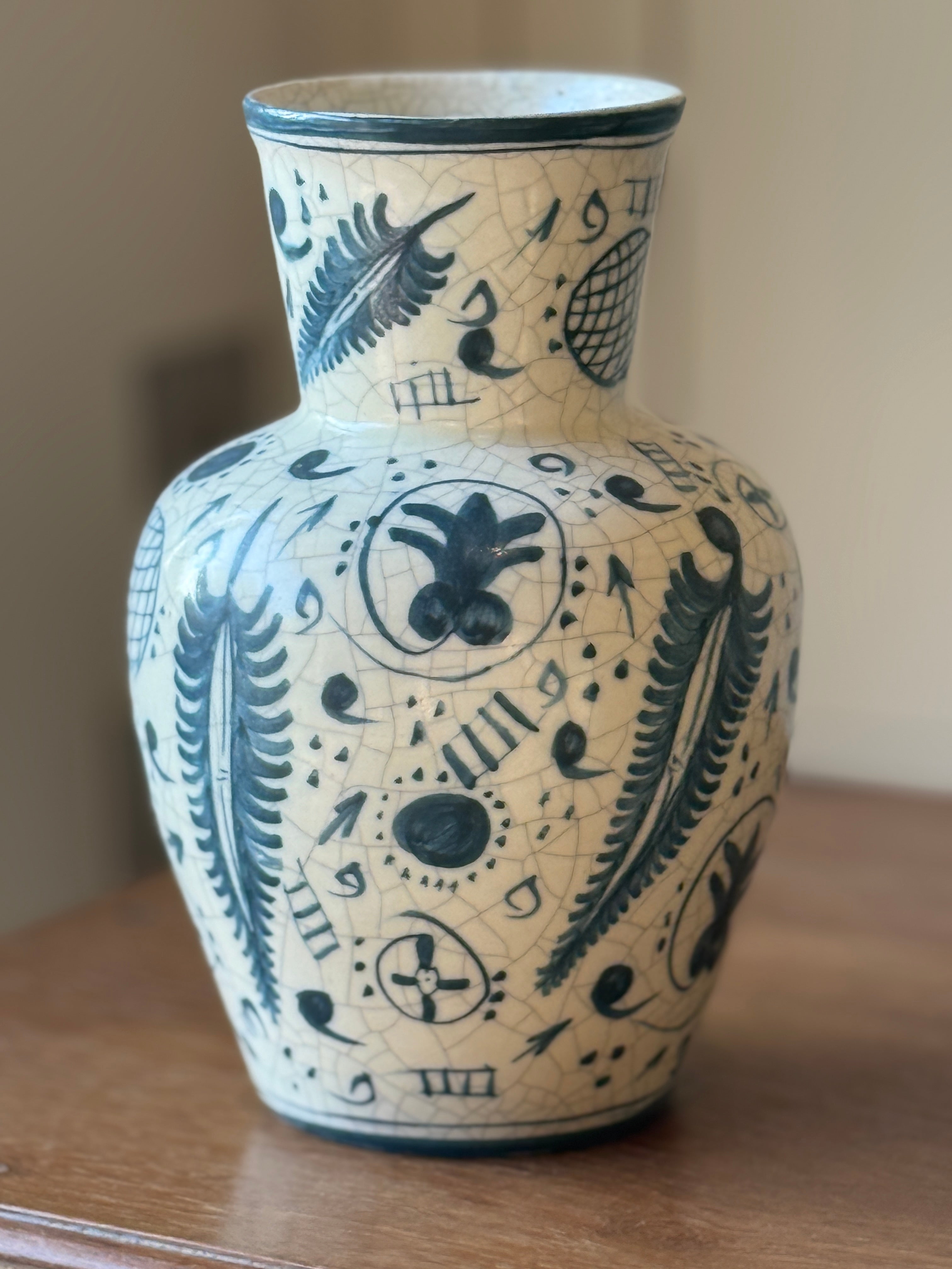French Cream & Blue Ceramic Vase