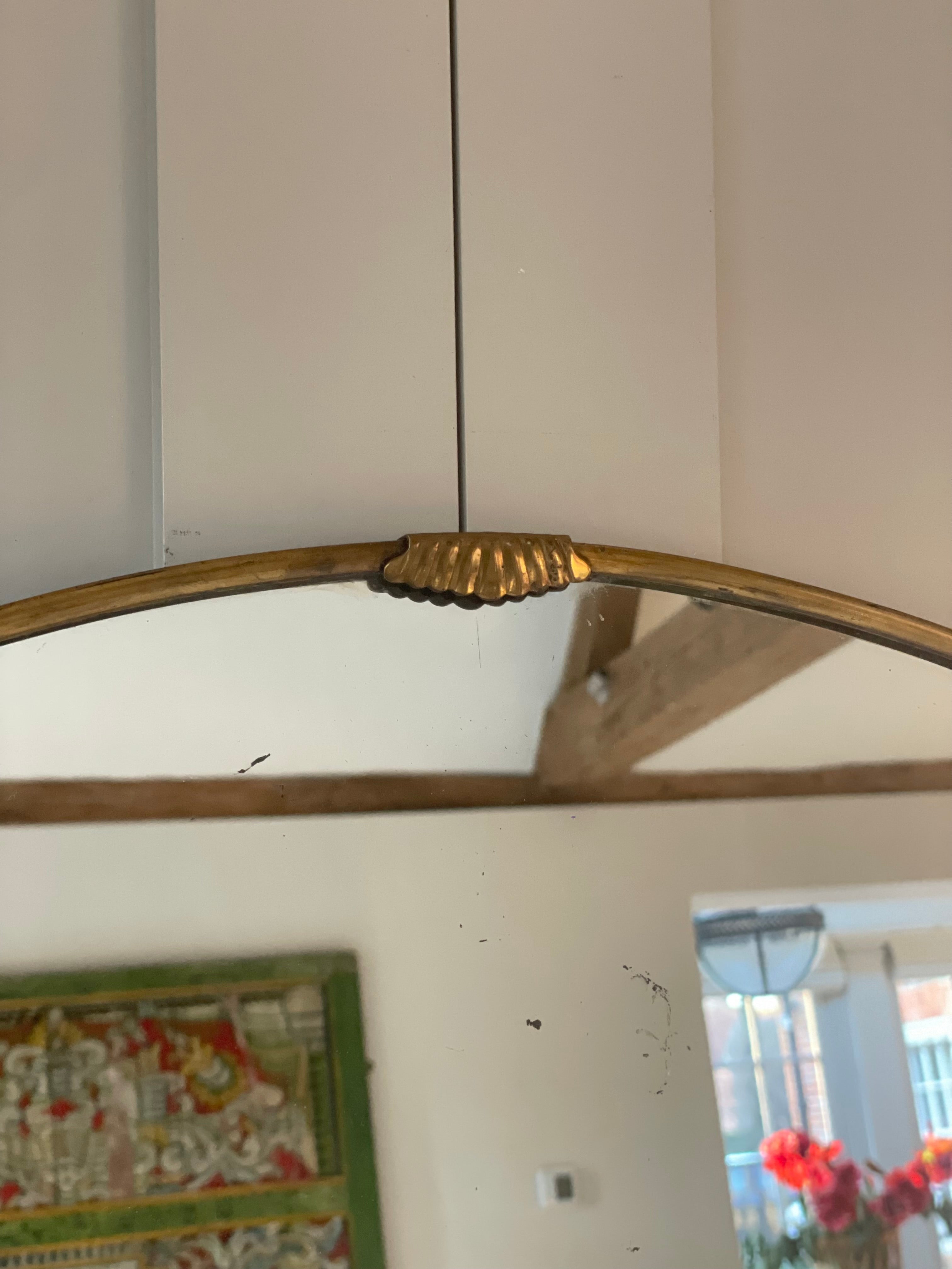 Italian Mid Century Brass Shield Mirror with Reeded border