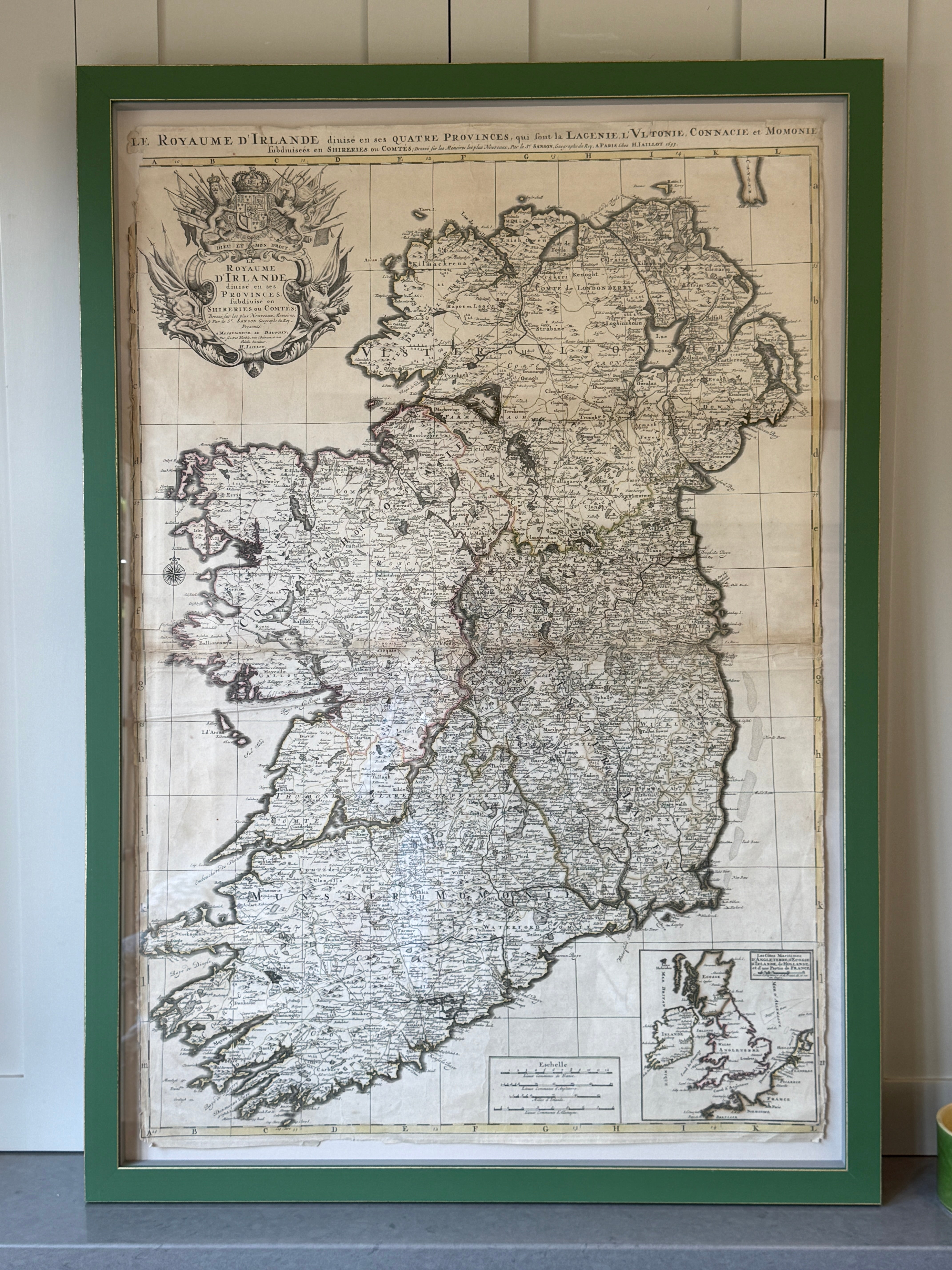 Beautifully Framed 1693 French Map of Ireland