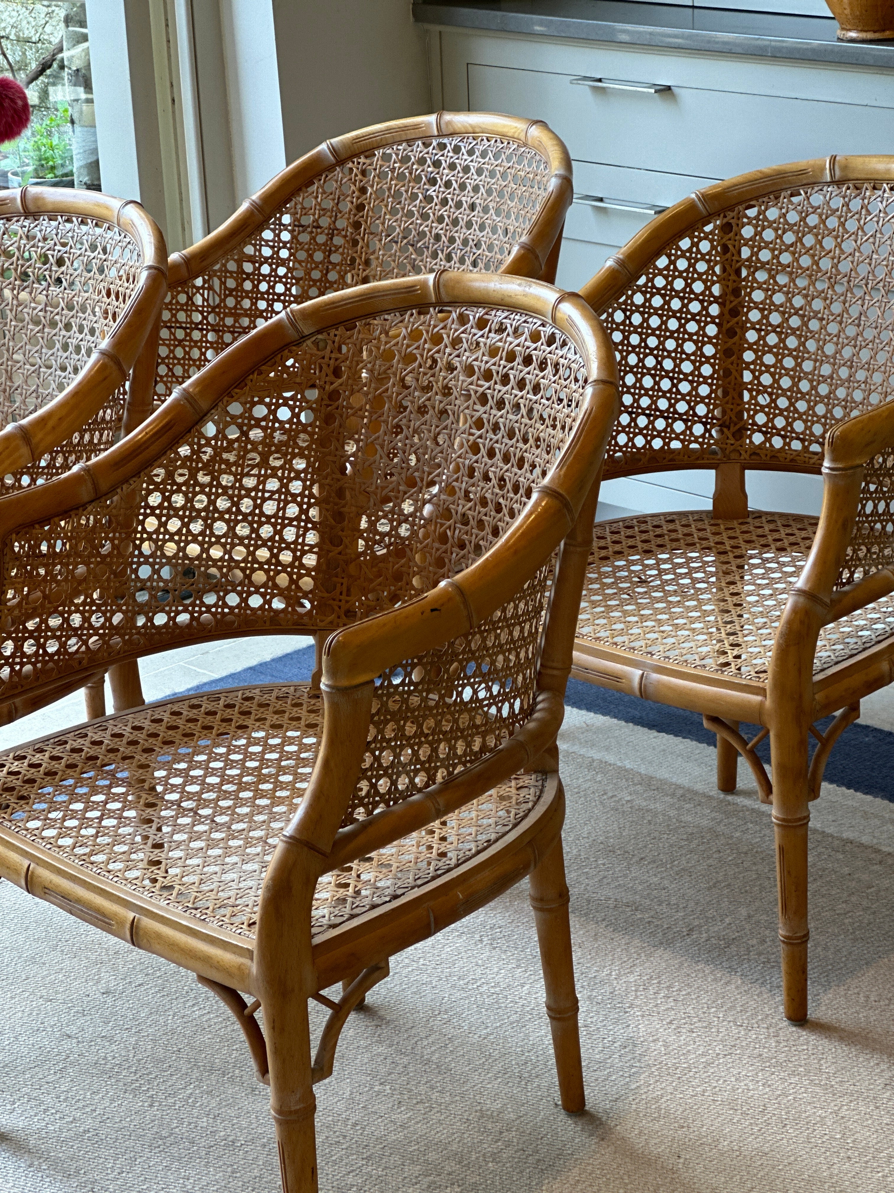 Set of 4 Vintage Faux Bamboo and Cane Chairs