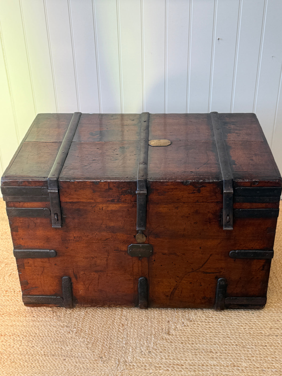 Early 19th Century Iron-Bound Strongbox, Engraved Brass Plaque for Commissary General Sir Randolph Isham Routh KCB