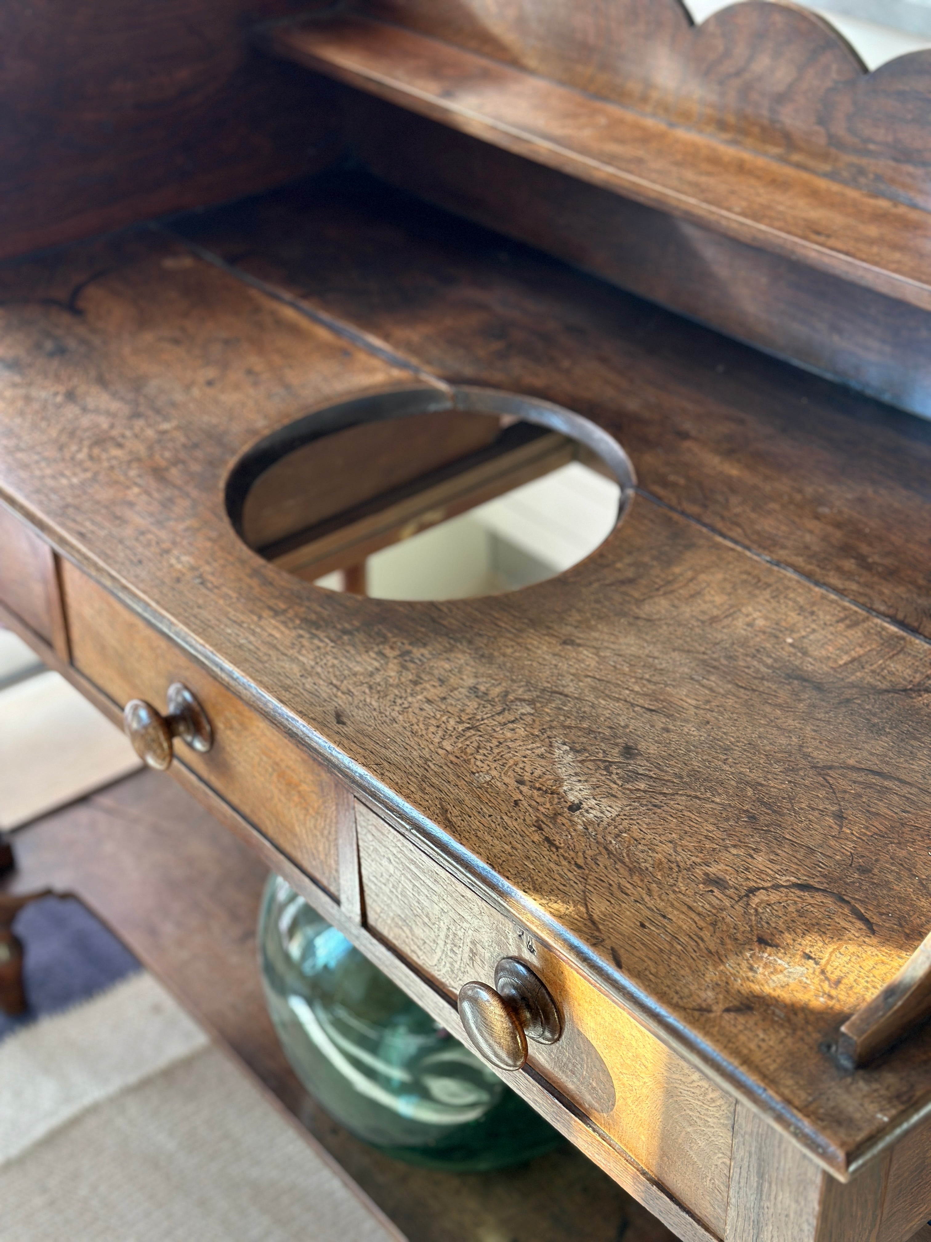 Charming Oak Washstand with Shaped Gallery