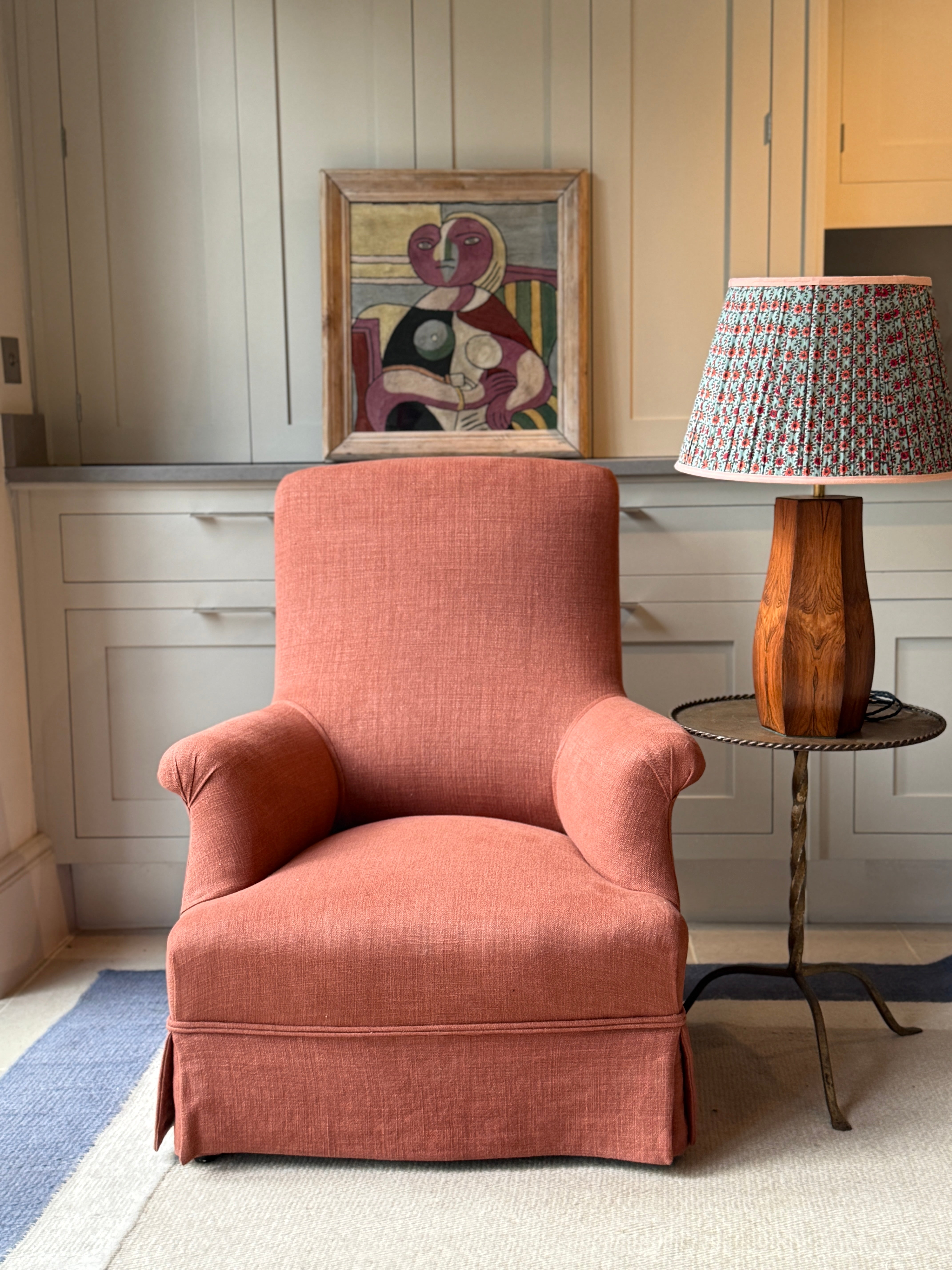 Antique French Armchair in Rusty Linen