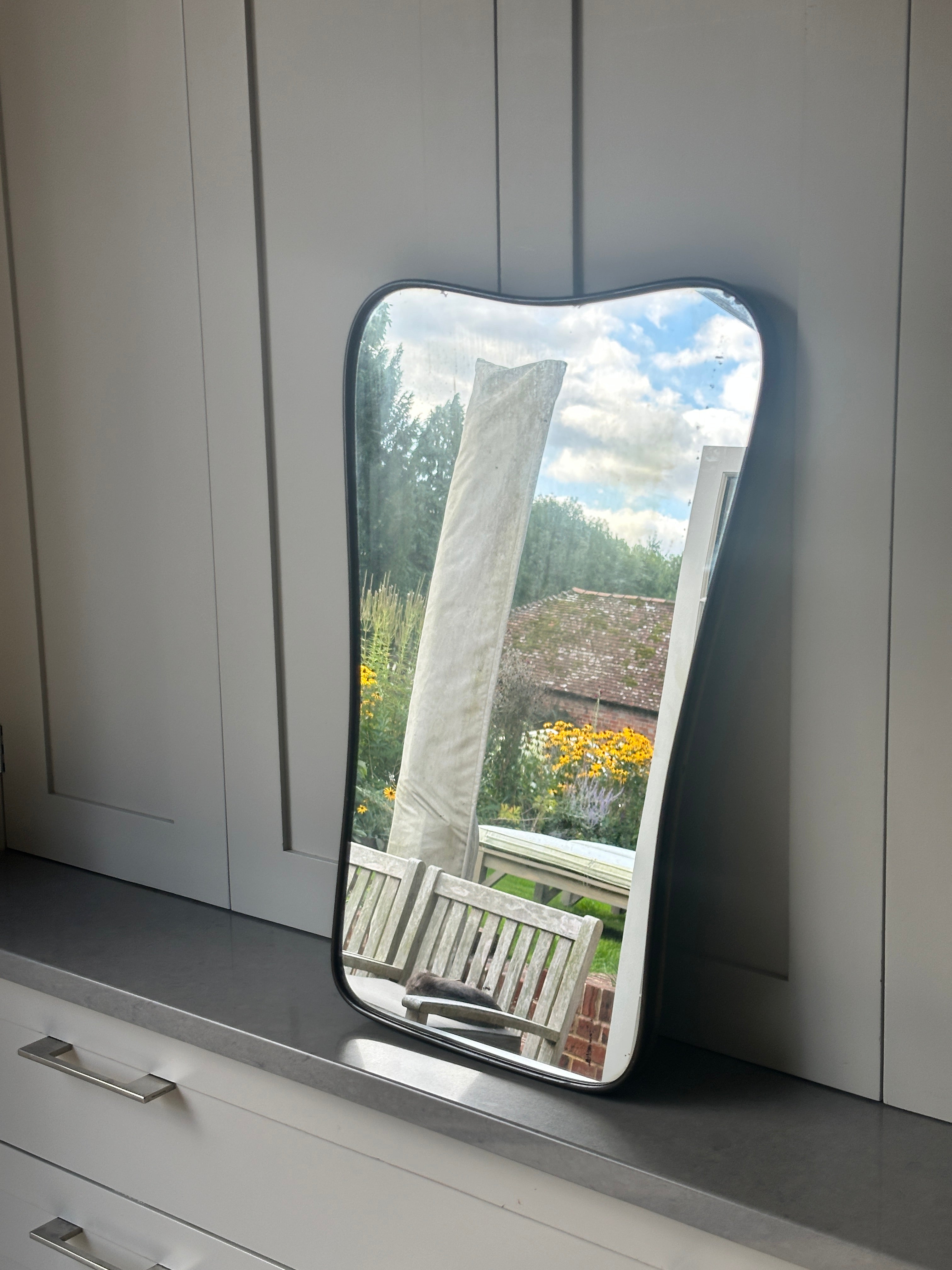 Italian Mid Century Brass Shield Mirror with Crest