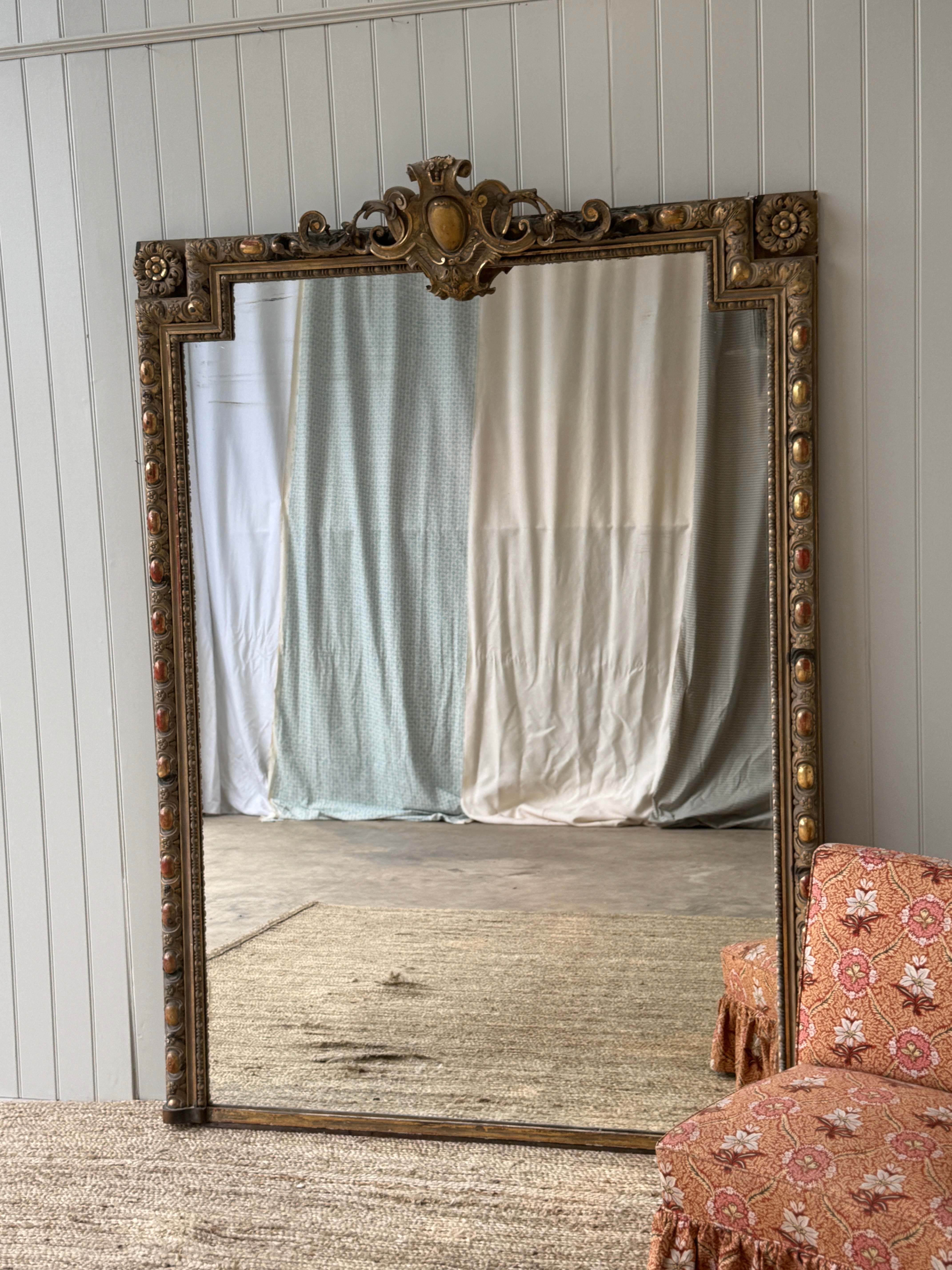 Huge French Gilt Mirror - Faded Grande Dame