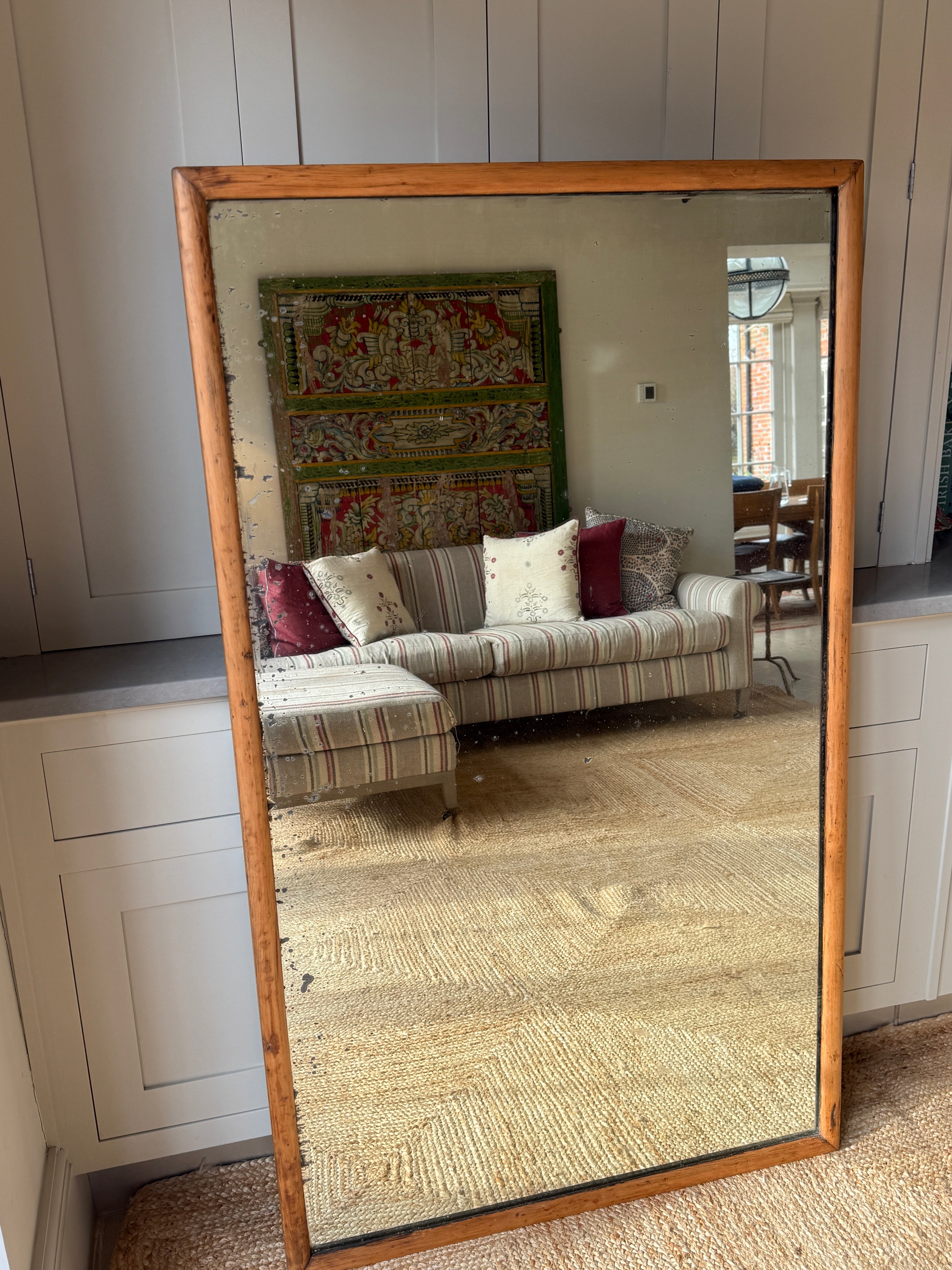 Large Antique Pine Mirror with Foxing