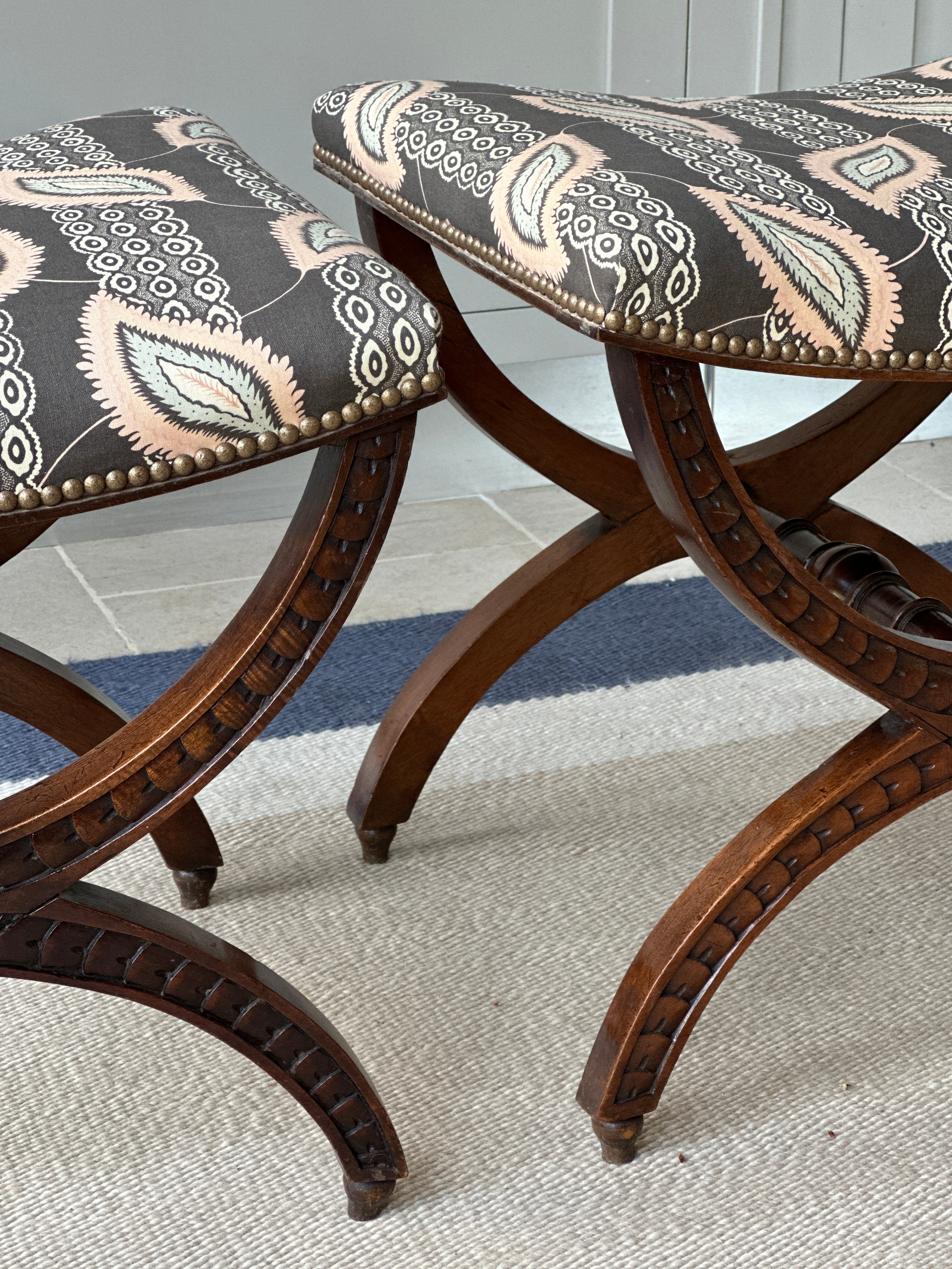 Pair of English X Frame Footstools in John Stefanidis Josephine