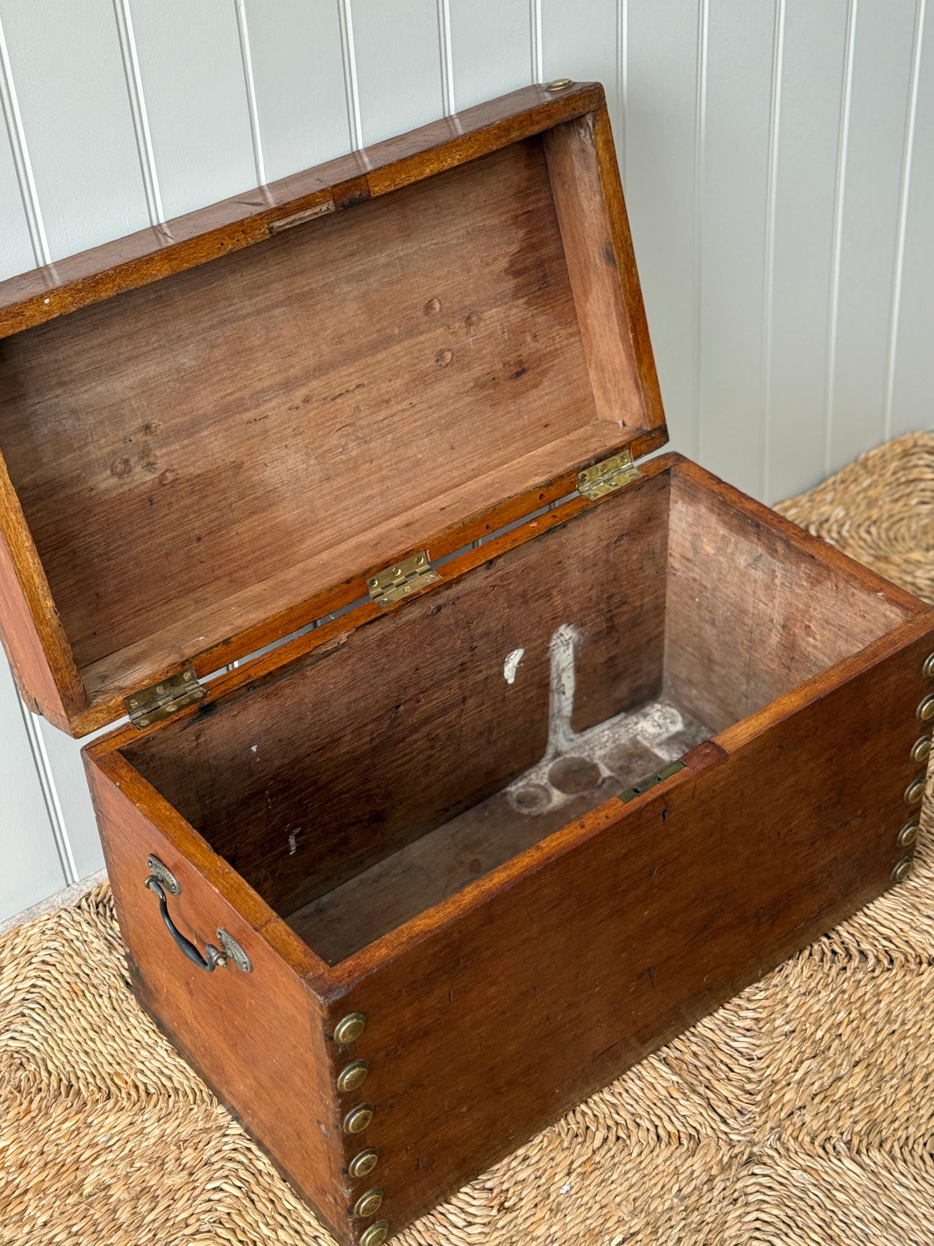 Small Wooden Chest with Brass Rivets