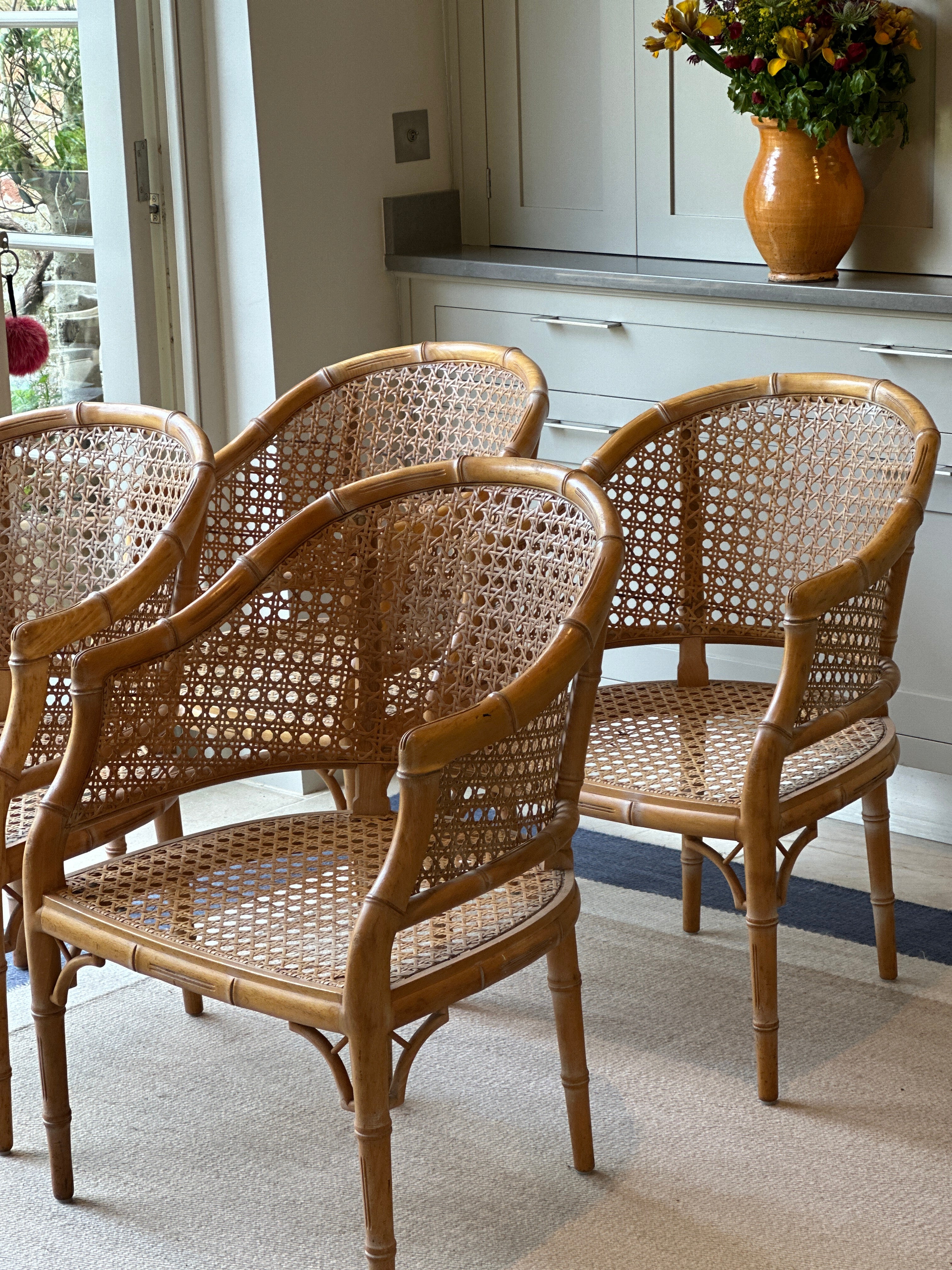 Set of 4 Vintage Faux Bamboo and Cane Chairs