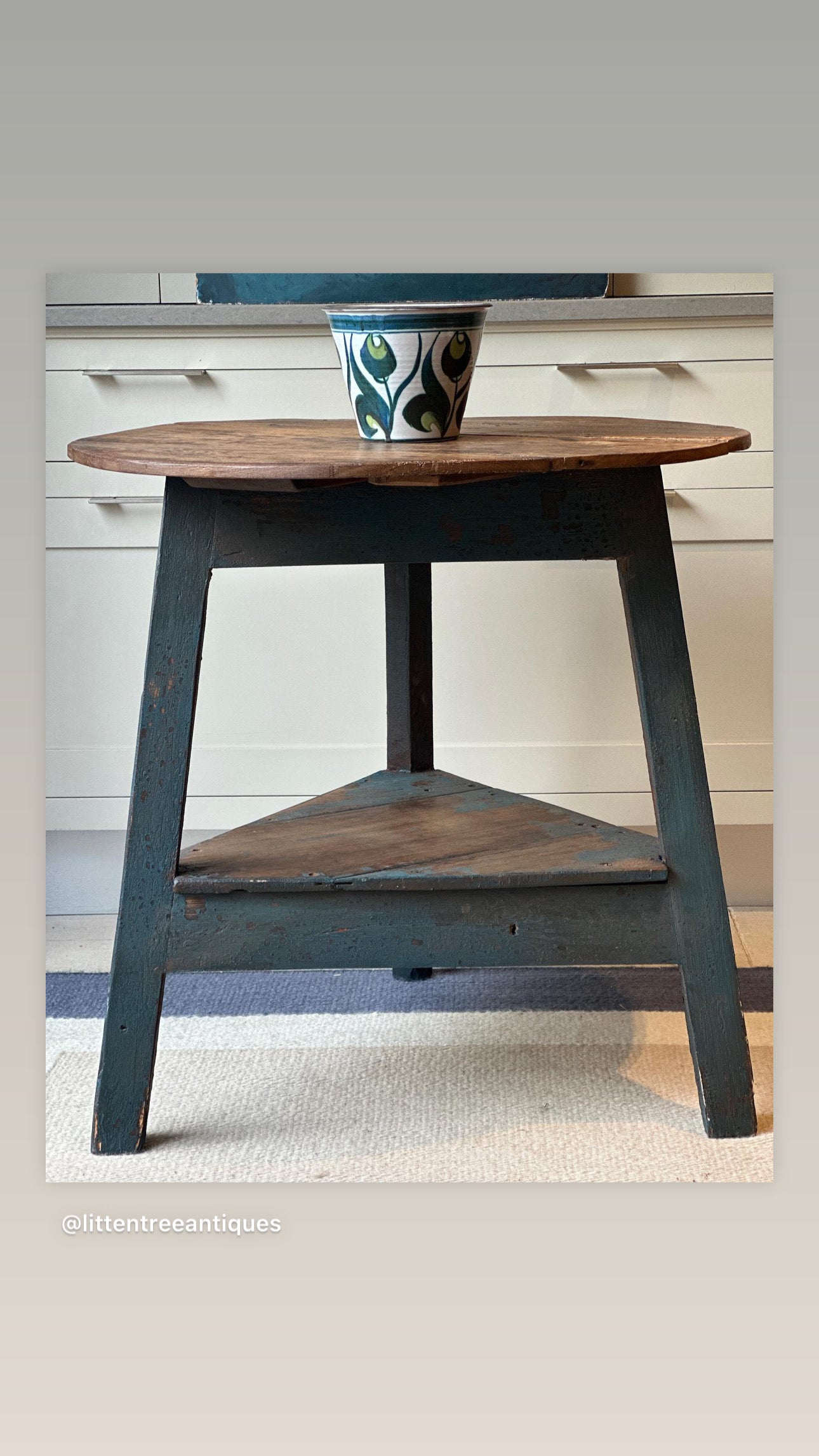 Charming Large Welsh Cricket Table with Navy Base