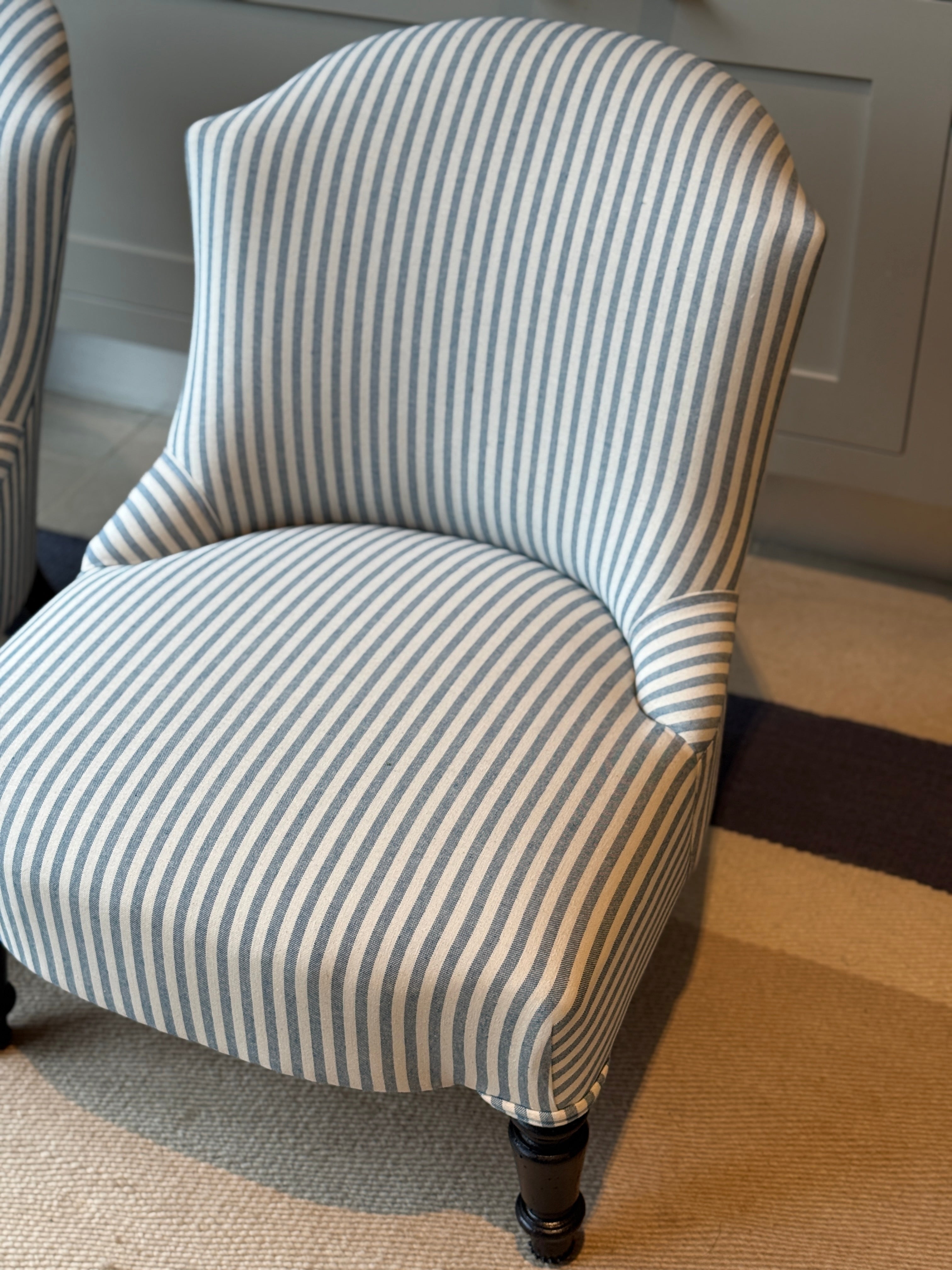 Pair of French 19th Century Slipper Chairs in blue ticket