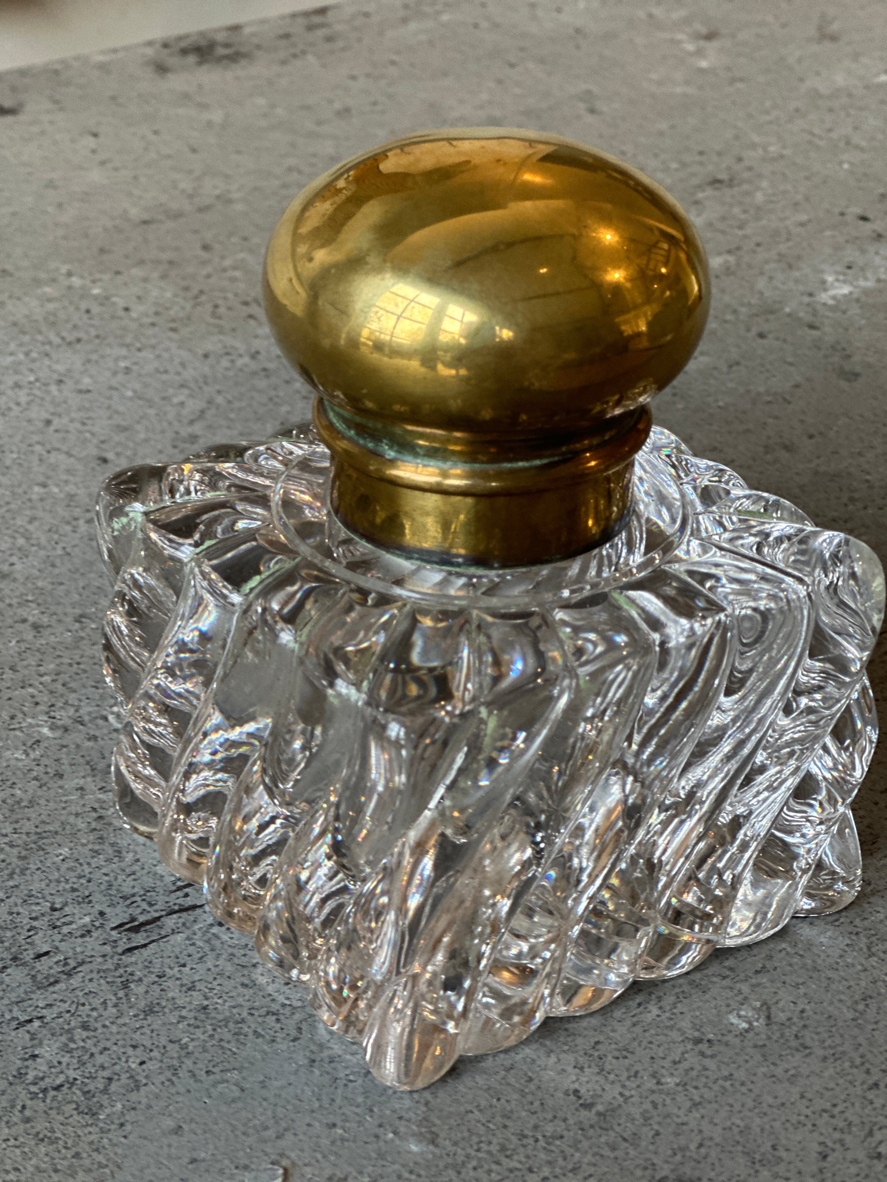 Baccarat Crystal and Brass Topped Inkwell, 1890