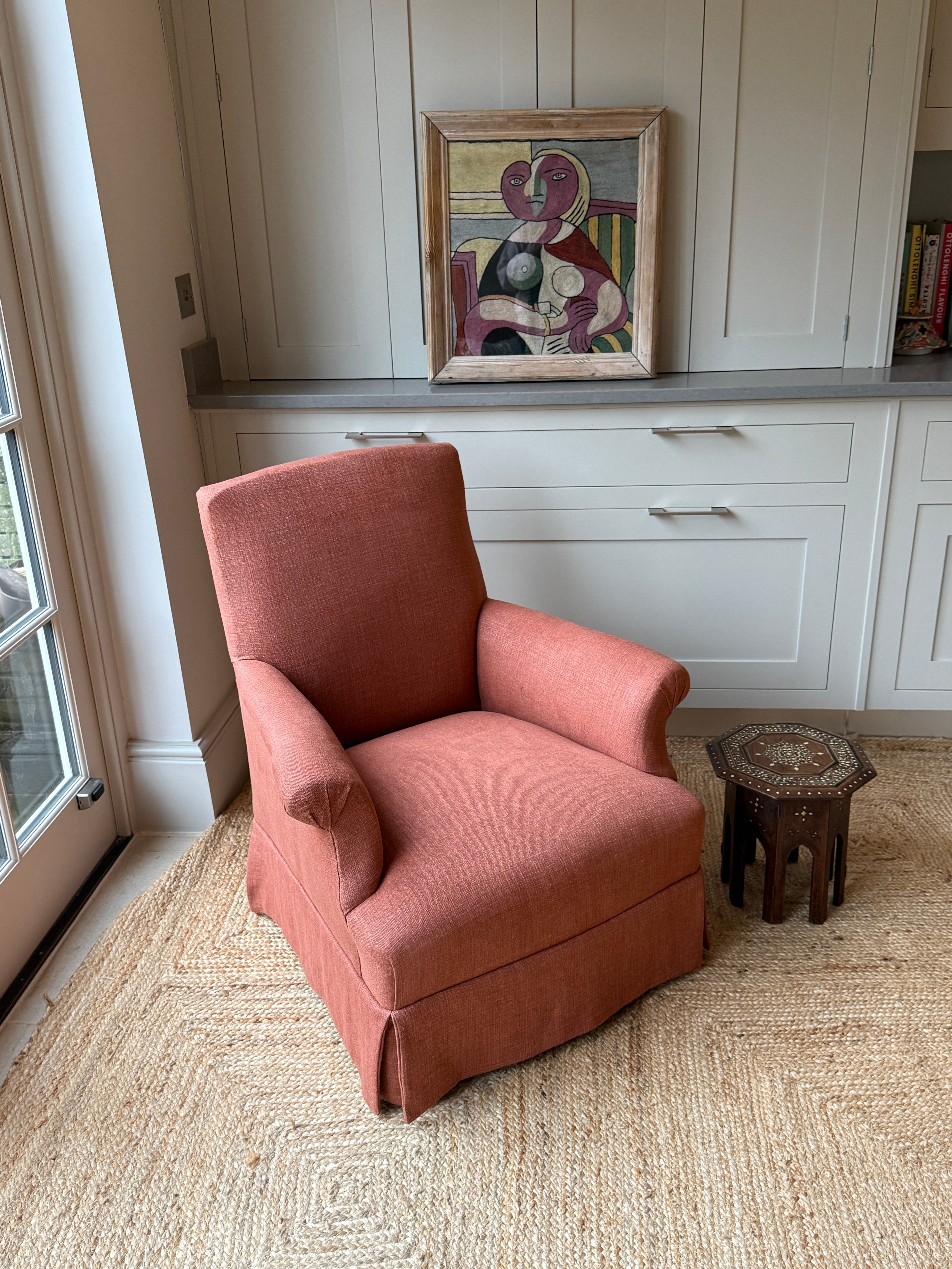 C19th French Armchair in a Rust linen