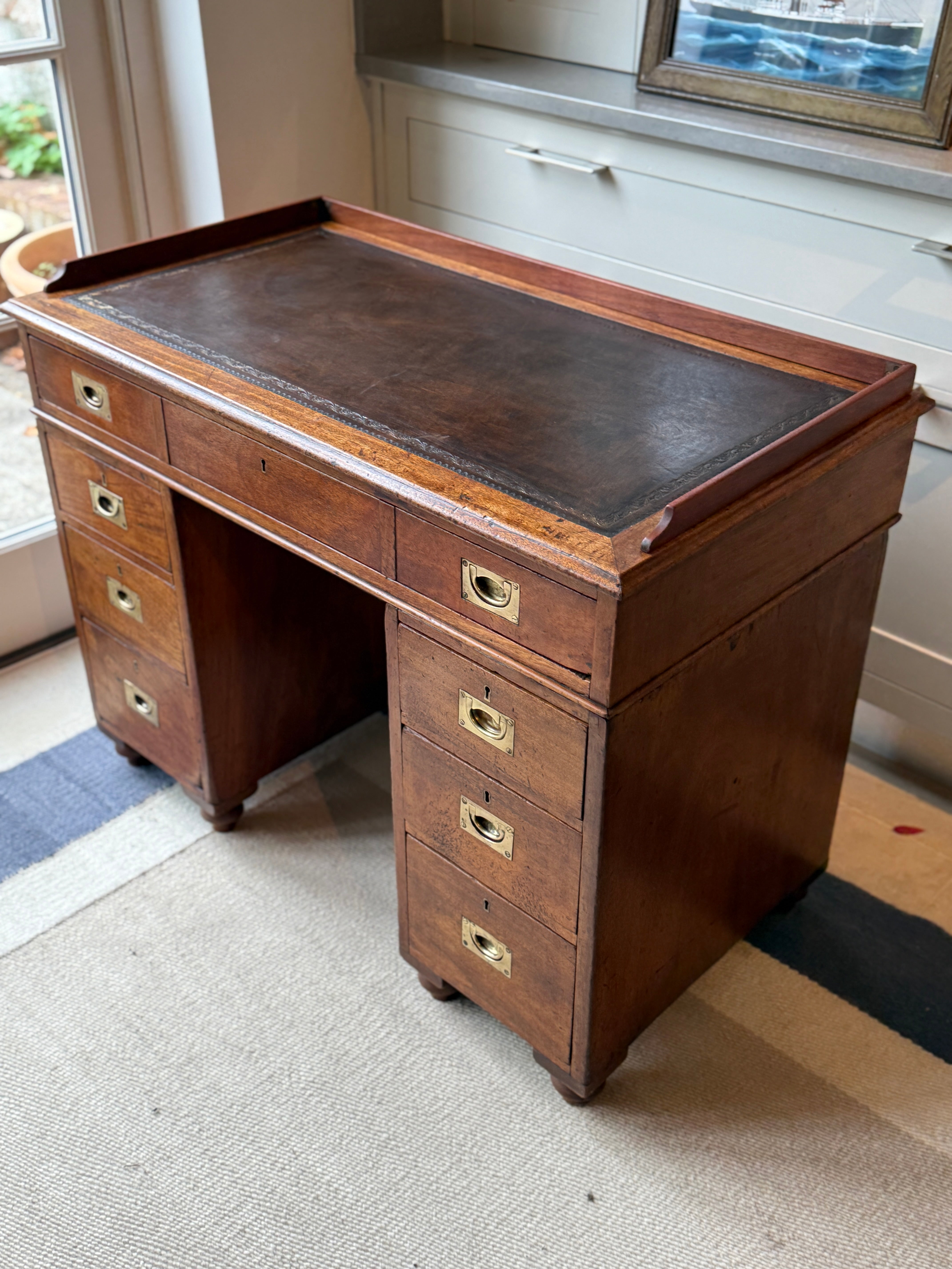 19th Century Campaign desk with detachable wooden gallery