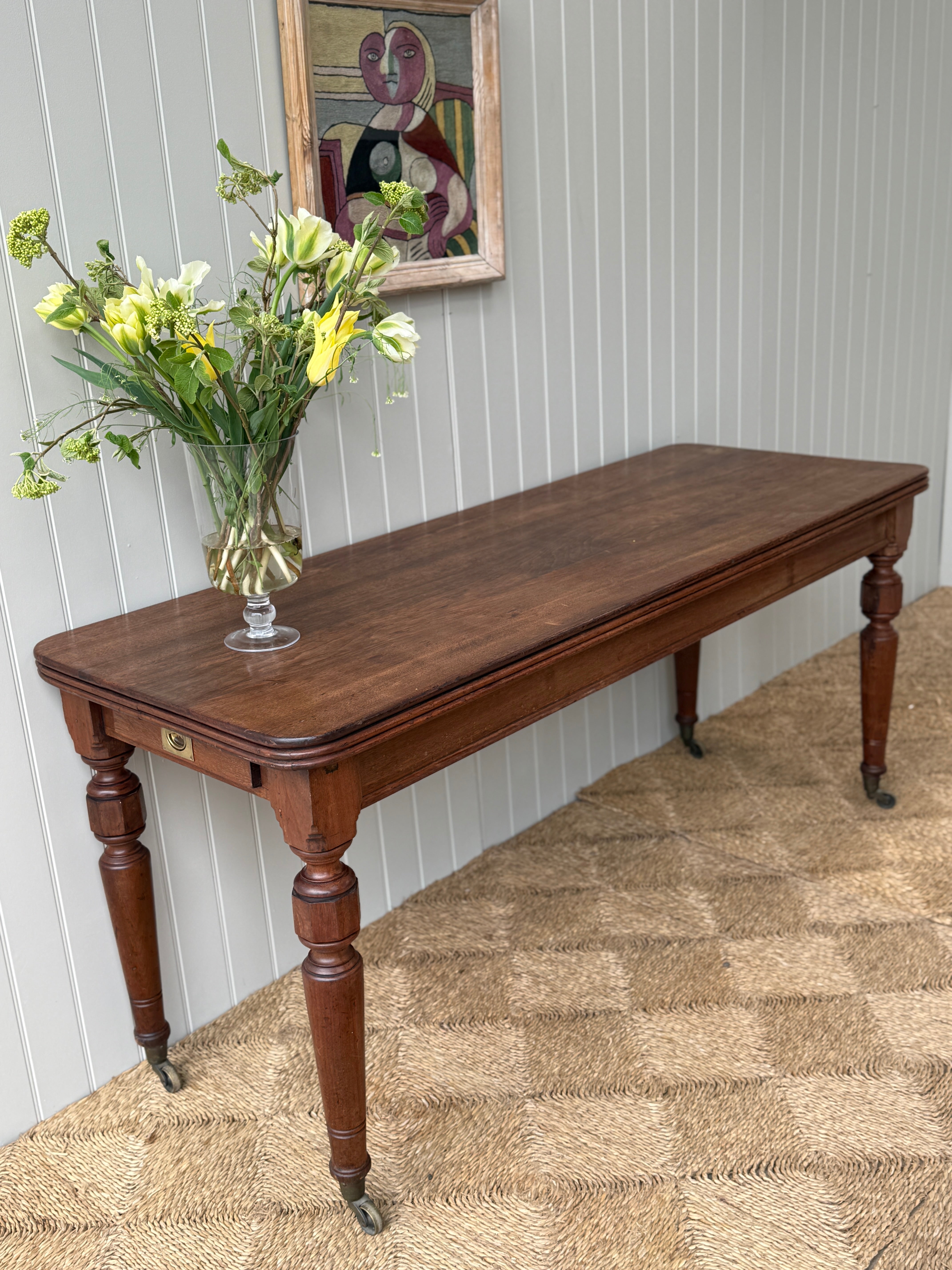Large Early 20th English Oak Console or Display Table on castors