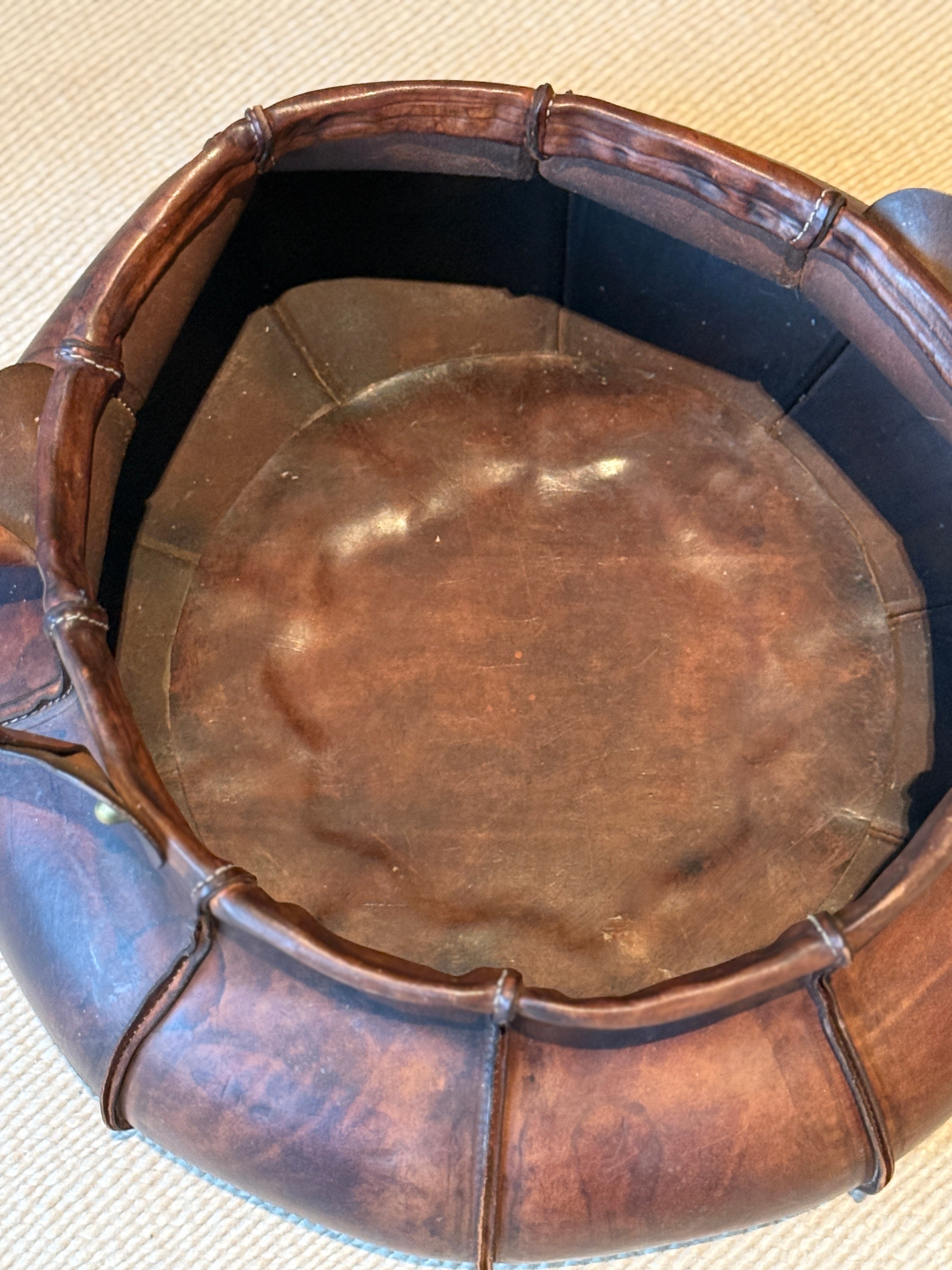 Vintage Italian Leather Storage Basket
