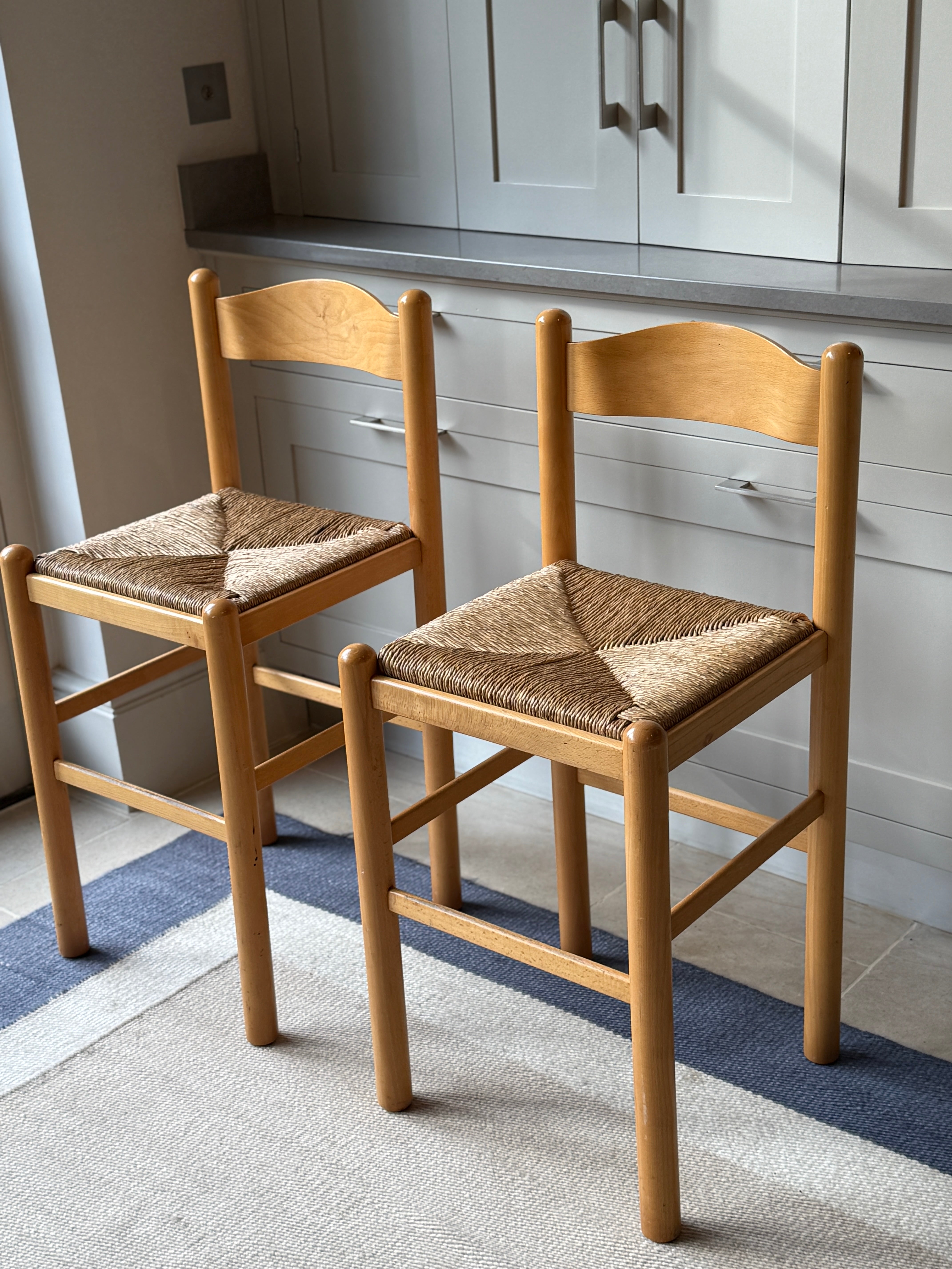 Pair of Vintage Rush Seat Bar Stools