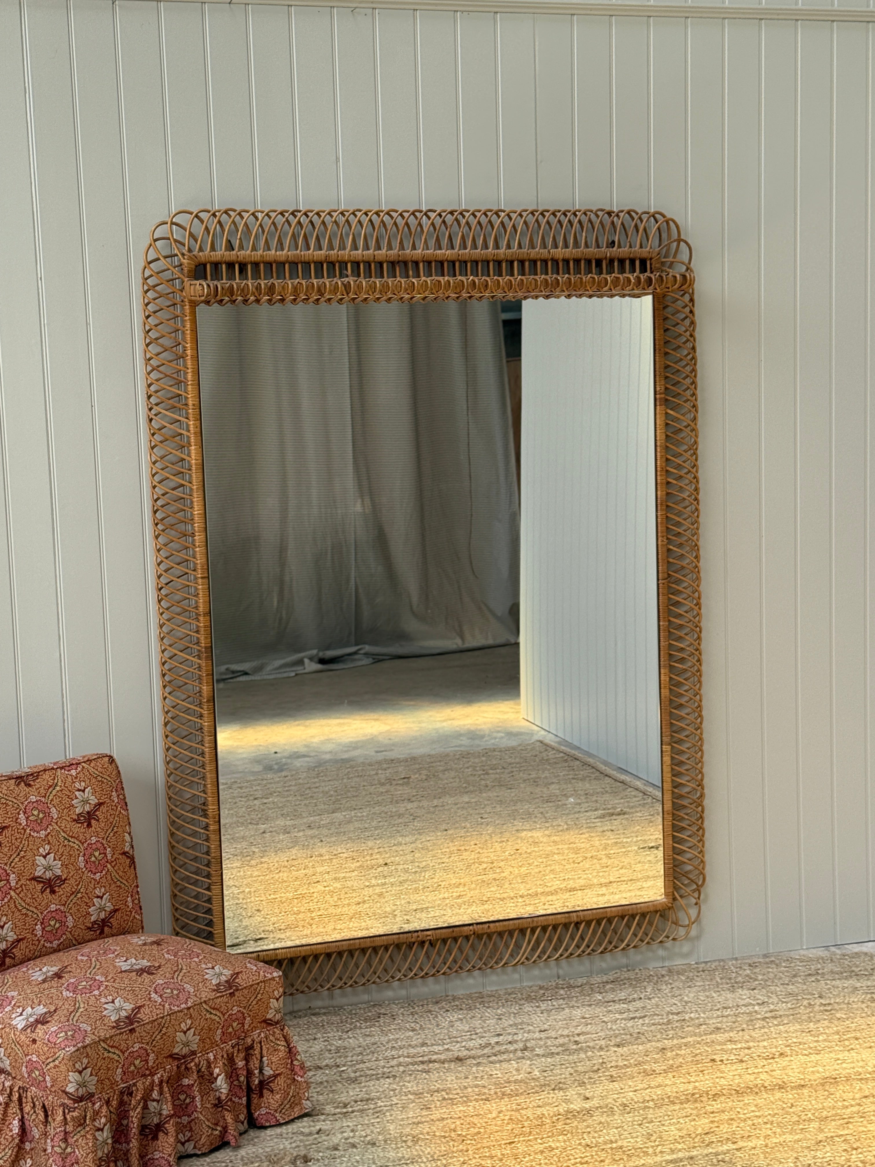 Huge Vintage Italian Cane Mirror